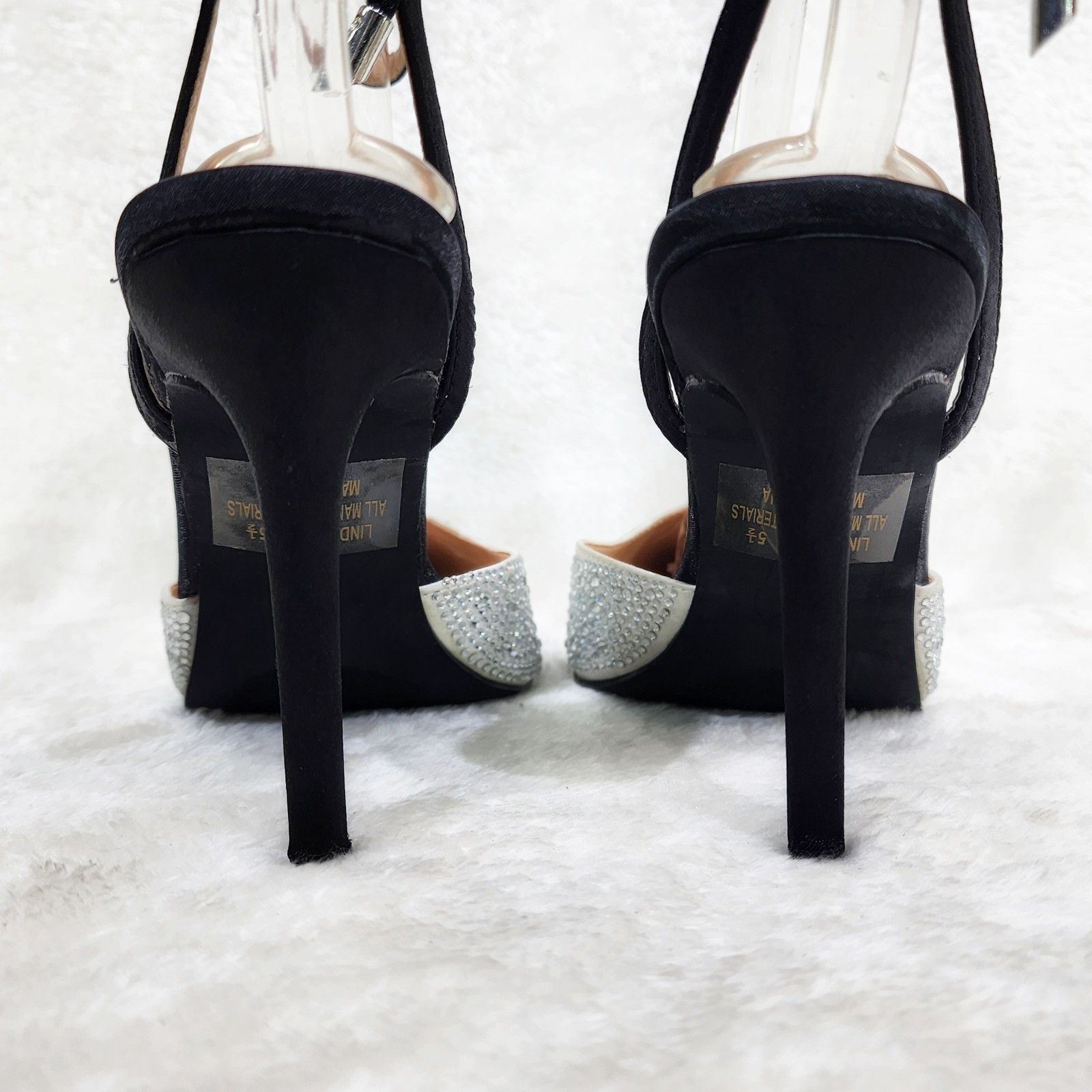 Other Tie Up Strap Black Rhinestone High Heels Stiletto Shoes Size US 6.5 / IT 36.5 - 5 Thumbnail