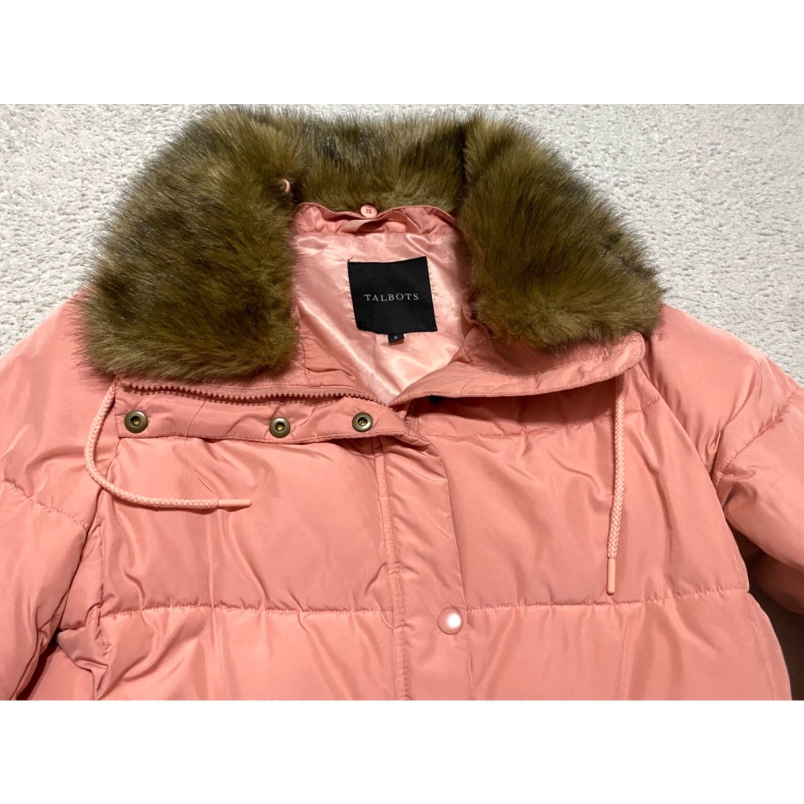 Talbots VINTAGE Talbots Womens Small Jacket Orange Snap Button Full Zip Puffer Parka Long Sleeve Size S / US 4 / IT 40 - 3 Thumbnail