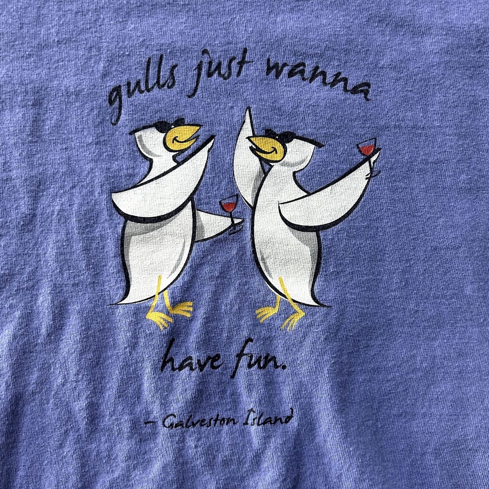 Gildan VINTAGE Gulls Just Wanna Have Fun Gildan Shirt Mens 2XL Blue Galveston Tee Size US XXL / EU 58 / 5 - 2 Thumbnail