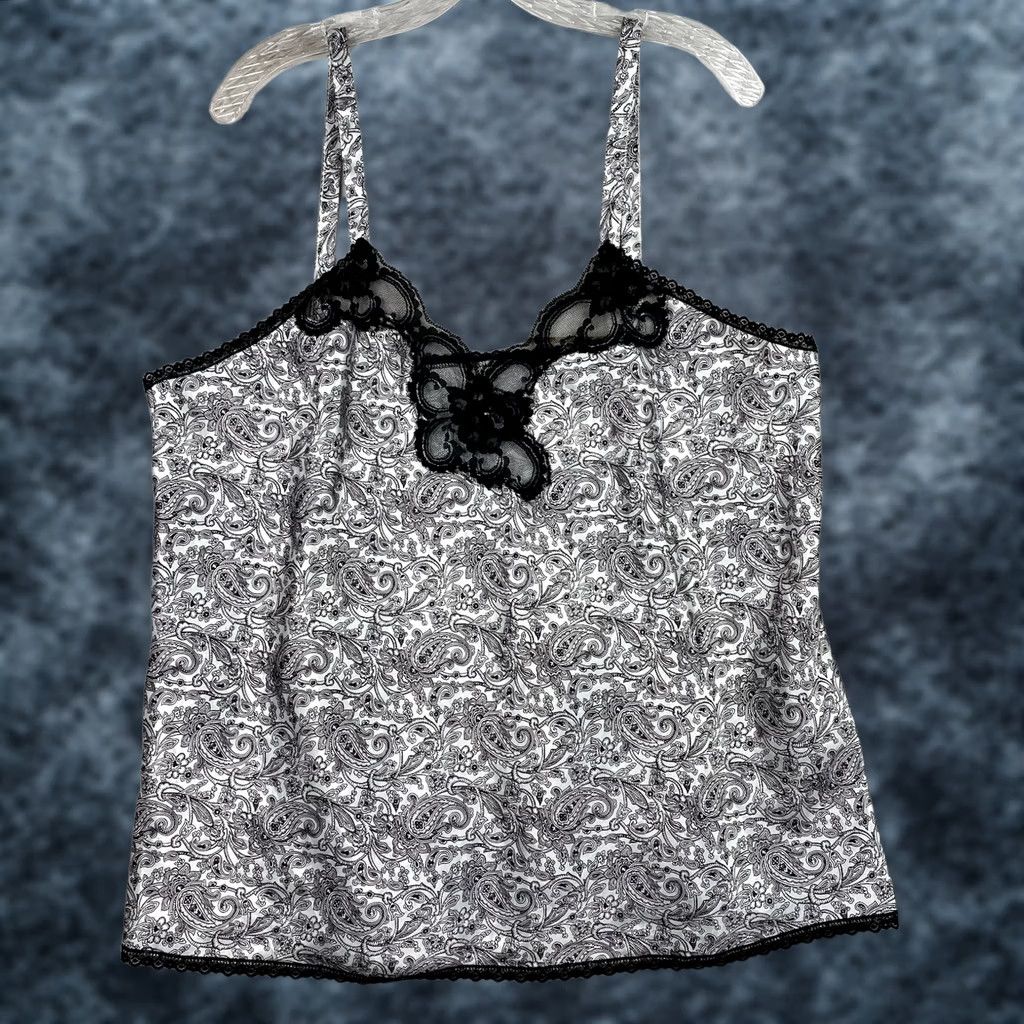 Vintage VINTAGE 90s Satin Lace Cami Top Womens 1X Black Paisley Boudoir Coquette USA Size XL / US 12-14 / IT 48-50 - 1 Thumbnail