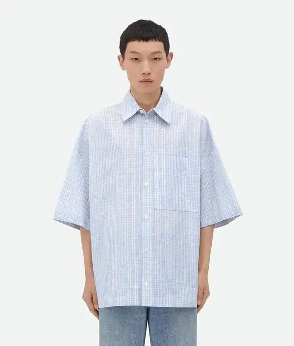 Bottega Veneta o1bcso1str0126 Cotton Linen Check Overshirt With "BV" Size US S / EU 44-46 / 1 - 1 Thumbnail