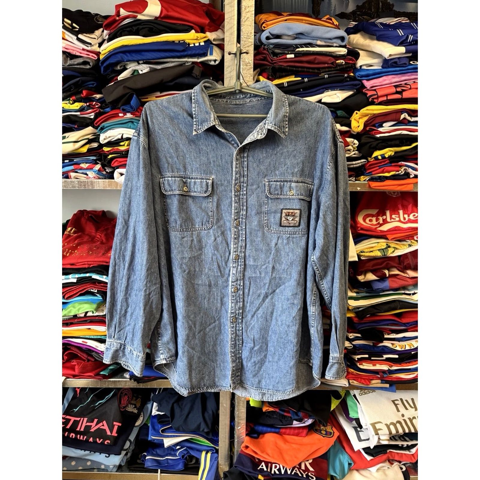 Harley Davidson Harley-Davidson Shirt Denim Long Sleeve XL Blue TAZ AN AMERICAN LEGEND Looney Tunes Warner Bros Mens Size US XL / EU 56 / 4 - 2 Thumbnail