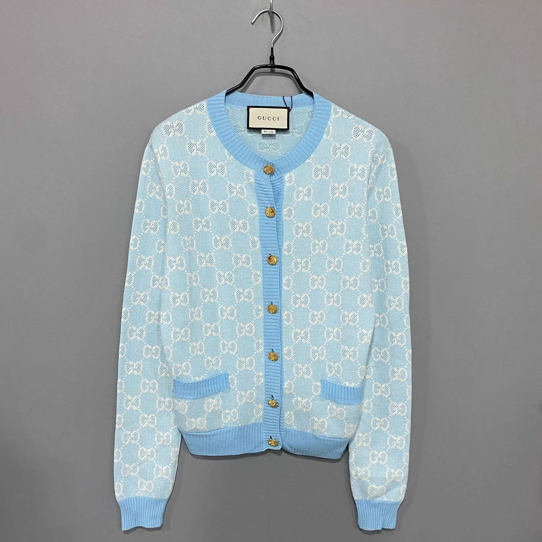 Gucci GUCCI sky blue gold button women's cardigan S Size S / US 4 / IT 40 - 1 Thumbnail