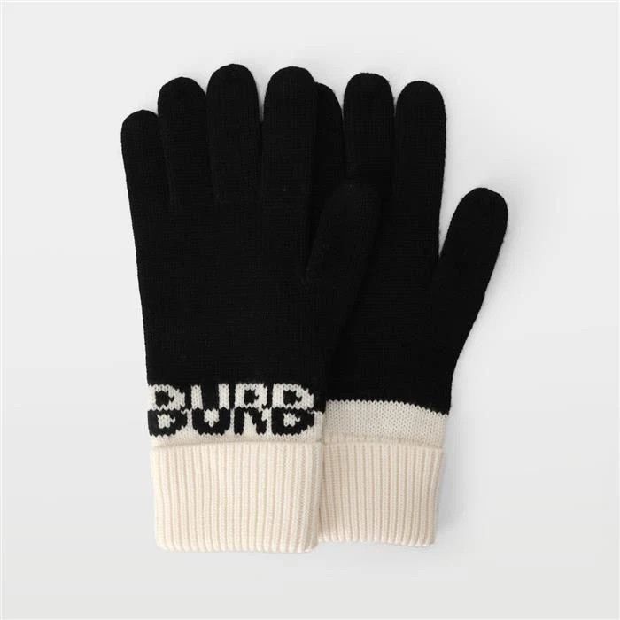 Burberry o1w1db10126 Size: S / BB Logo Wool Knit Gloves Black/Ivory Size ONE SIZE - 2 Thumbnail