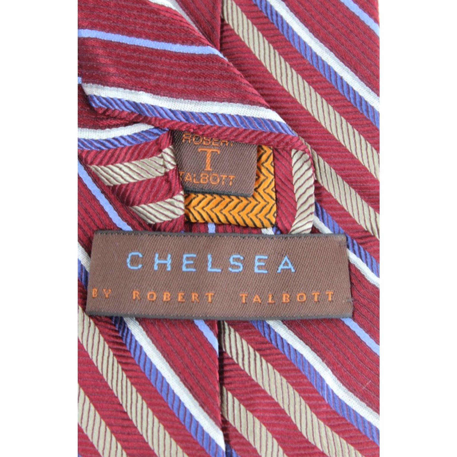 Robert Talbott Chelsea Talbott Robert Talbott Chelsea Necktie Men Silk Red Blue Stripes Designer USA 59" Long 4" Wide Size ONE SIZE - 3 Thumbnail