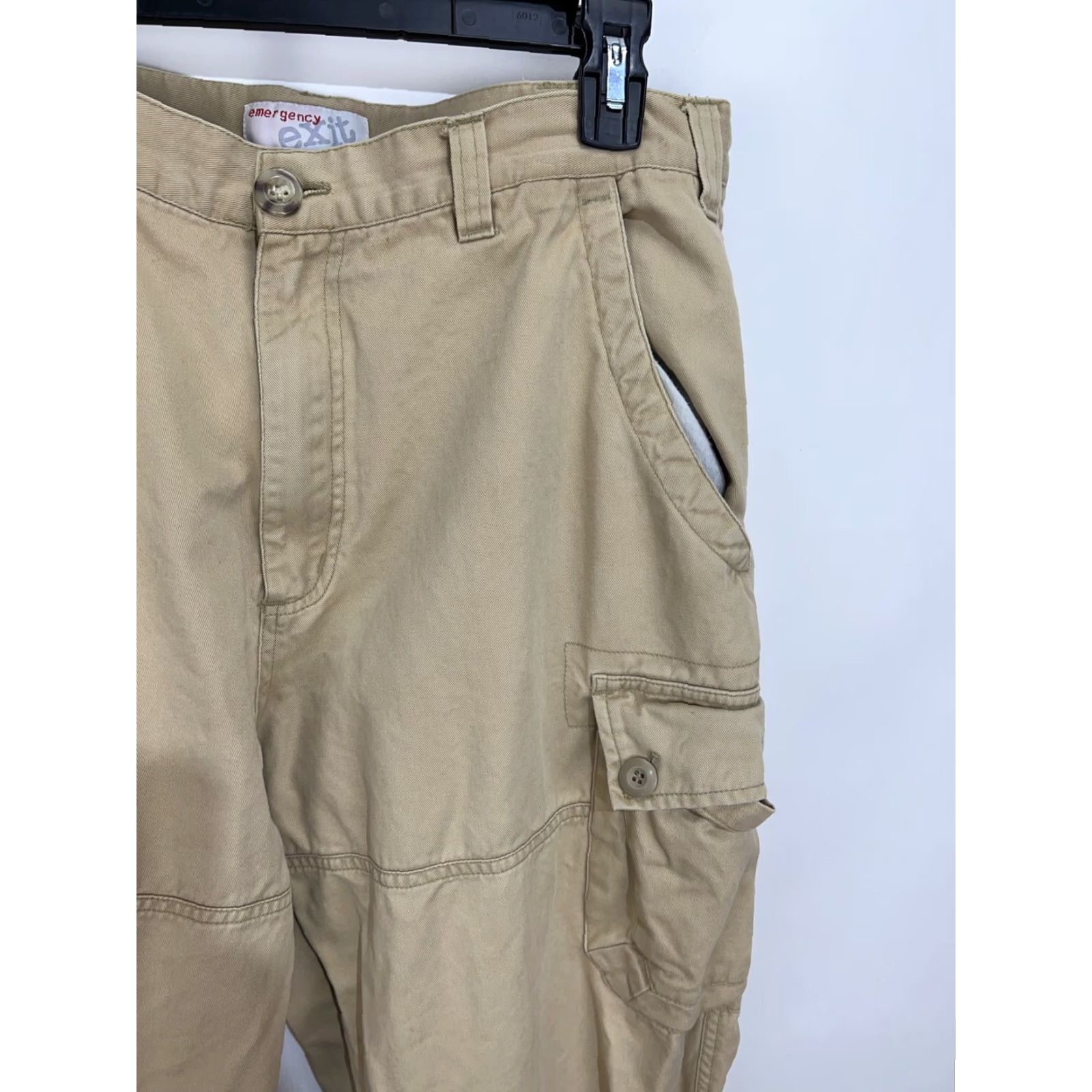 Vintage Emergency Exit Cargo Pants Mens 34 Khaki Canvas Cargo Pocket Baggy Y2K Outdoor 30 Inseam Straight Leg Pants 34x30 Size US 34 / EU 50 - 4 Thumbnail