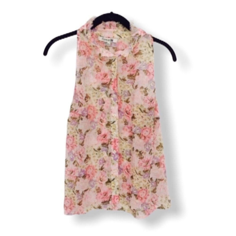 Forever 21 Forever 21 Floral Sleeveless Blouse | Size M | Sheer Button Size M / US 6-8 / IT 42-44 - 2 Thumbnail