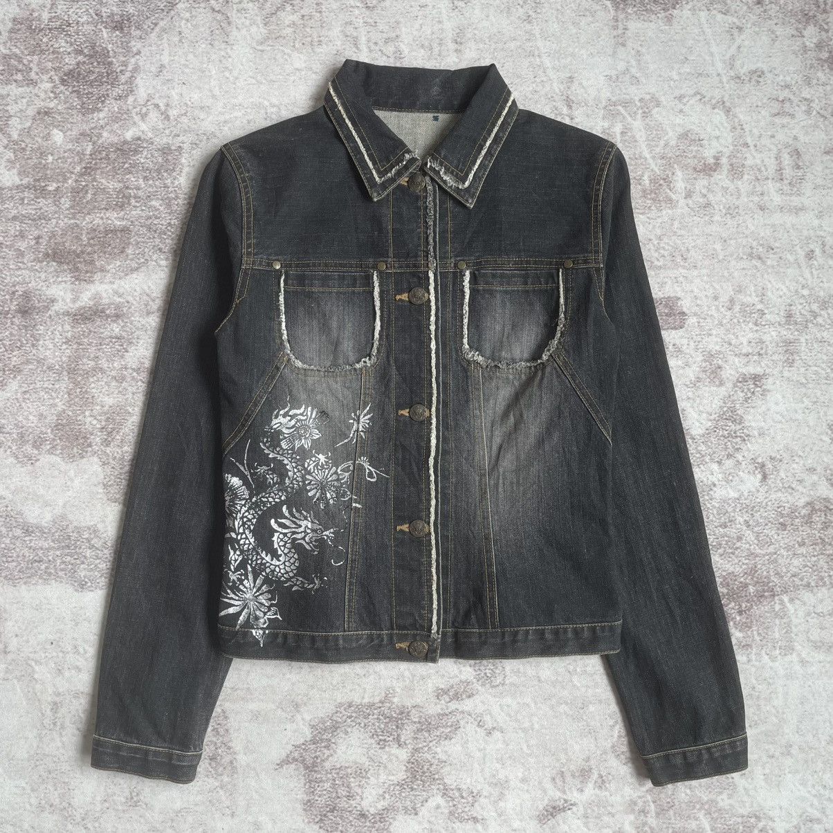 20471120 × Beauty Beast × Vivienne Tam Vintage 90s Vivienne Tam Dragon Denim Jacket Size XS / US 0-2 / IT 36-38 - 1 Thumbnail
