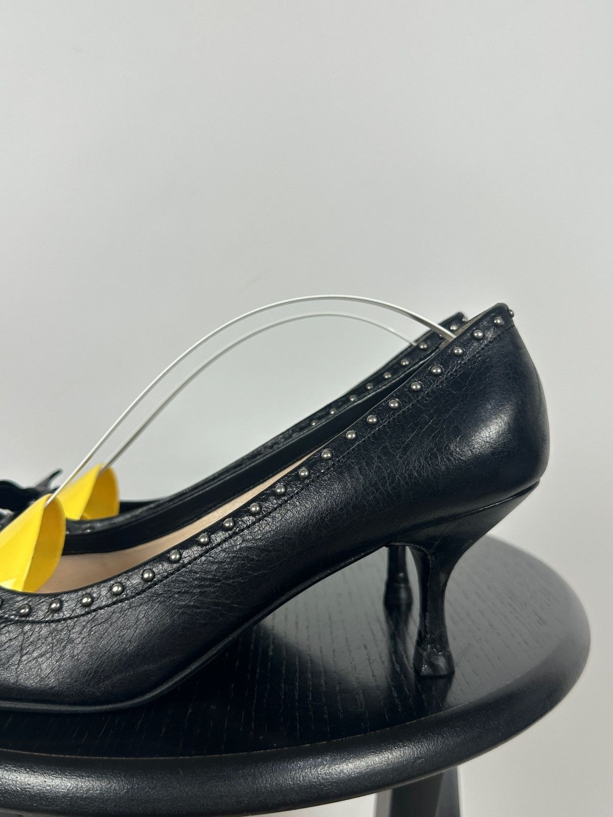 Prada Prada Black Leather Studded Bow Kitten Heels Pumps Size US 9 / IT 39 - 12 Thumbnail