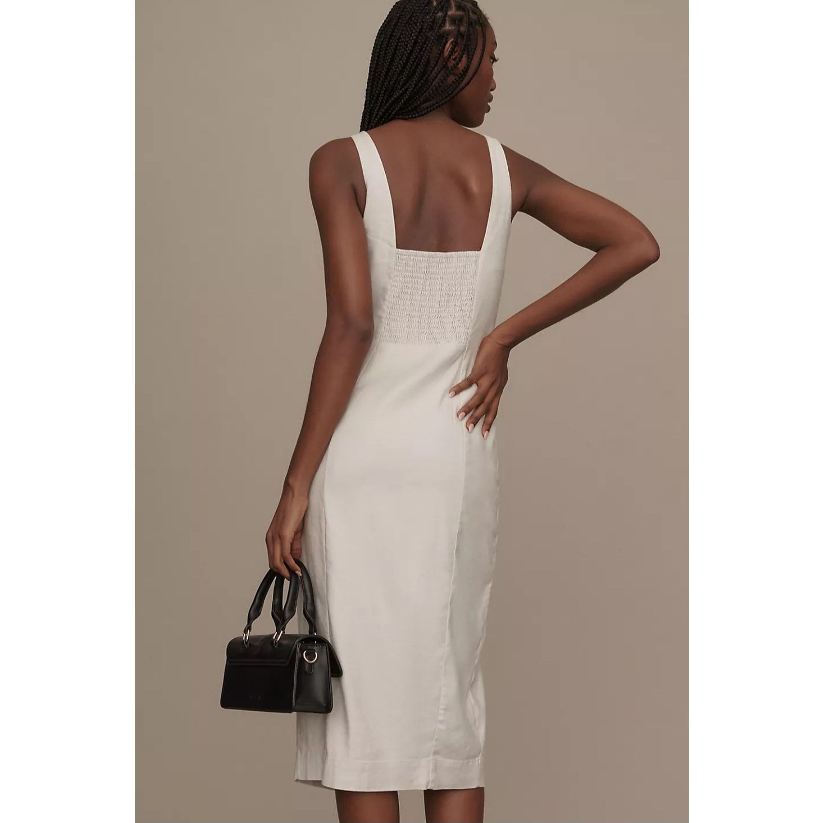Anthropologie NWT Sleeveless Square-Neck Linen Button Wrap Midi Dress $178 Size M / US 6-8 / IT 42-44 - 4 Thumbnail