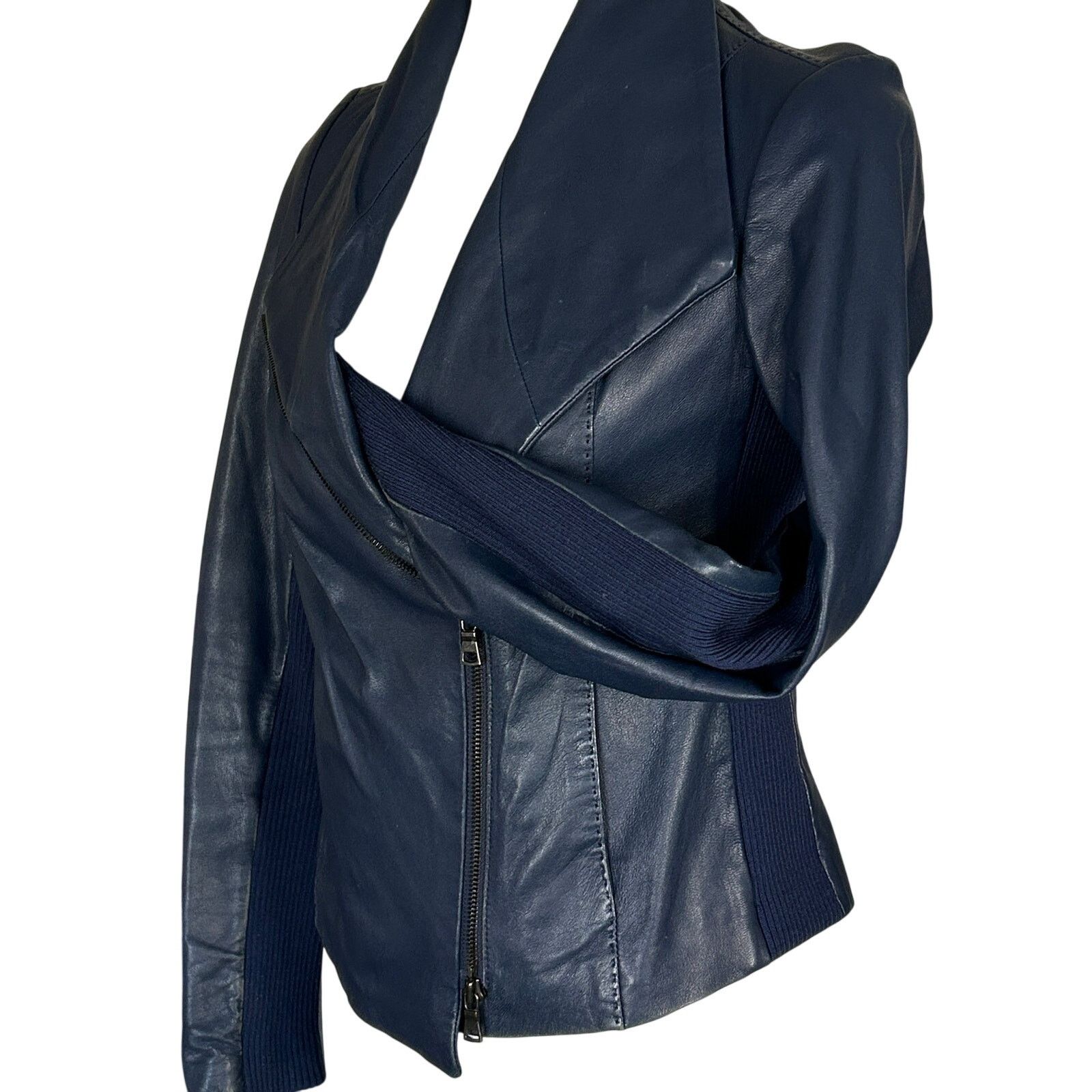 Vince Vince Leather "Scuba" Jacket Navy Fitted Size XS Size XS / US 0-2 / IT 36-38 - 6 Thumbnail