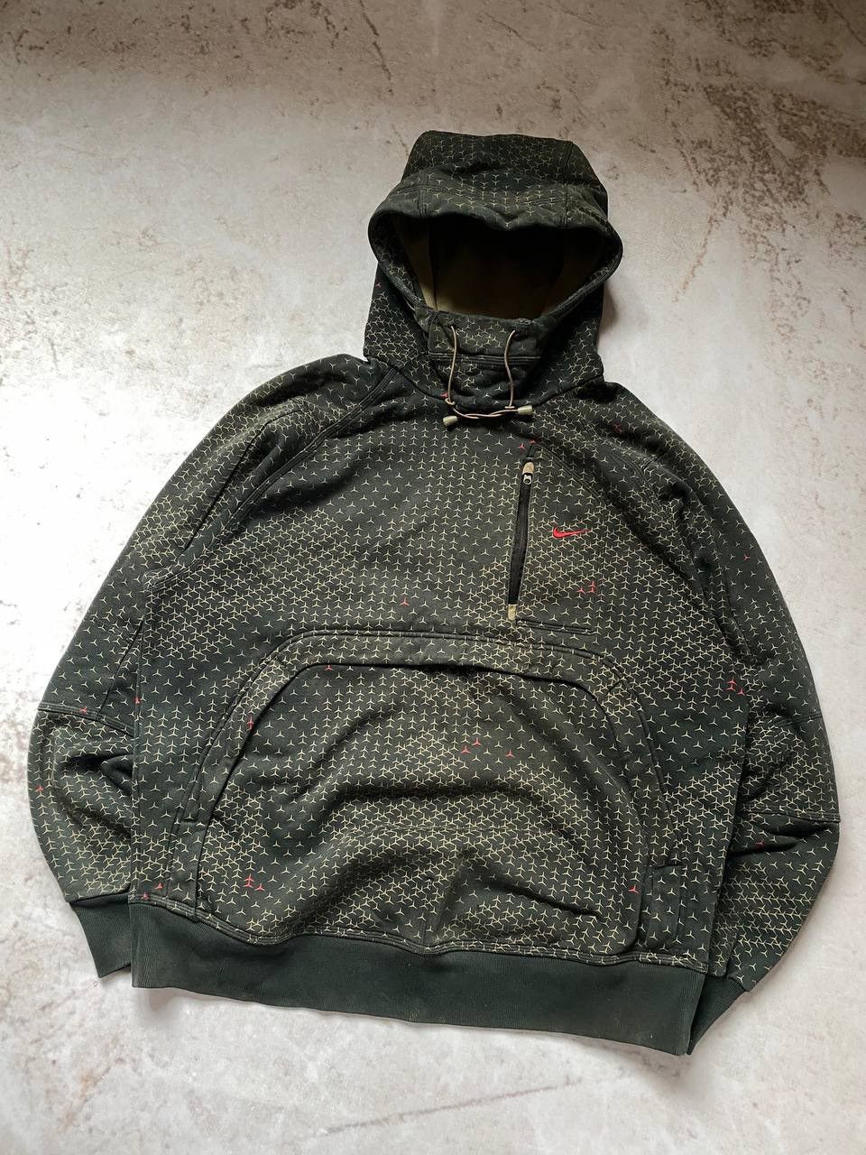 Rare 90s-00s Nike Puff Ninja Hoodie　Y2K Vintage Y2K Nike Center Swoosh Distressed Hoodie / 90s