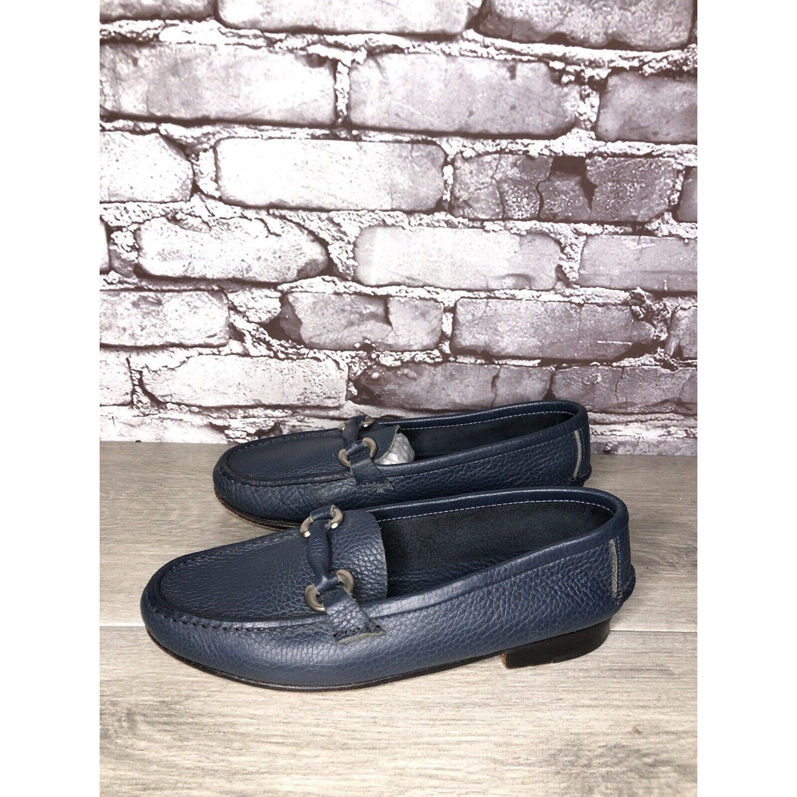 Guidi Guido Navy Blue Leather Slip On Horsebit Loafers Flats Shoes Size US 9 / IT 39 - 1 Thumbnail