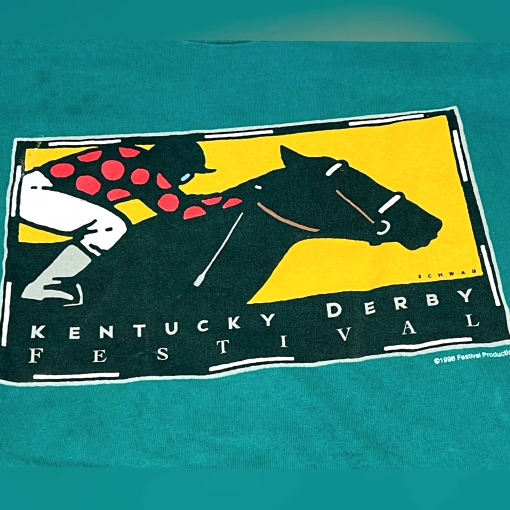 Fruit Of The Loom VINTAGE Kentucky Derby Shirt Mens XL Fruit of the Loom Green 90s Single Stitch DEADSTOCK Size US XL / EU 56 / 4 - 2 Thumbnail