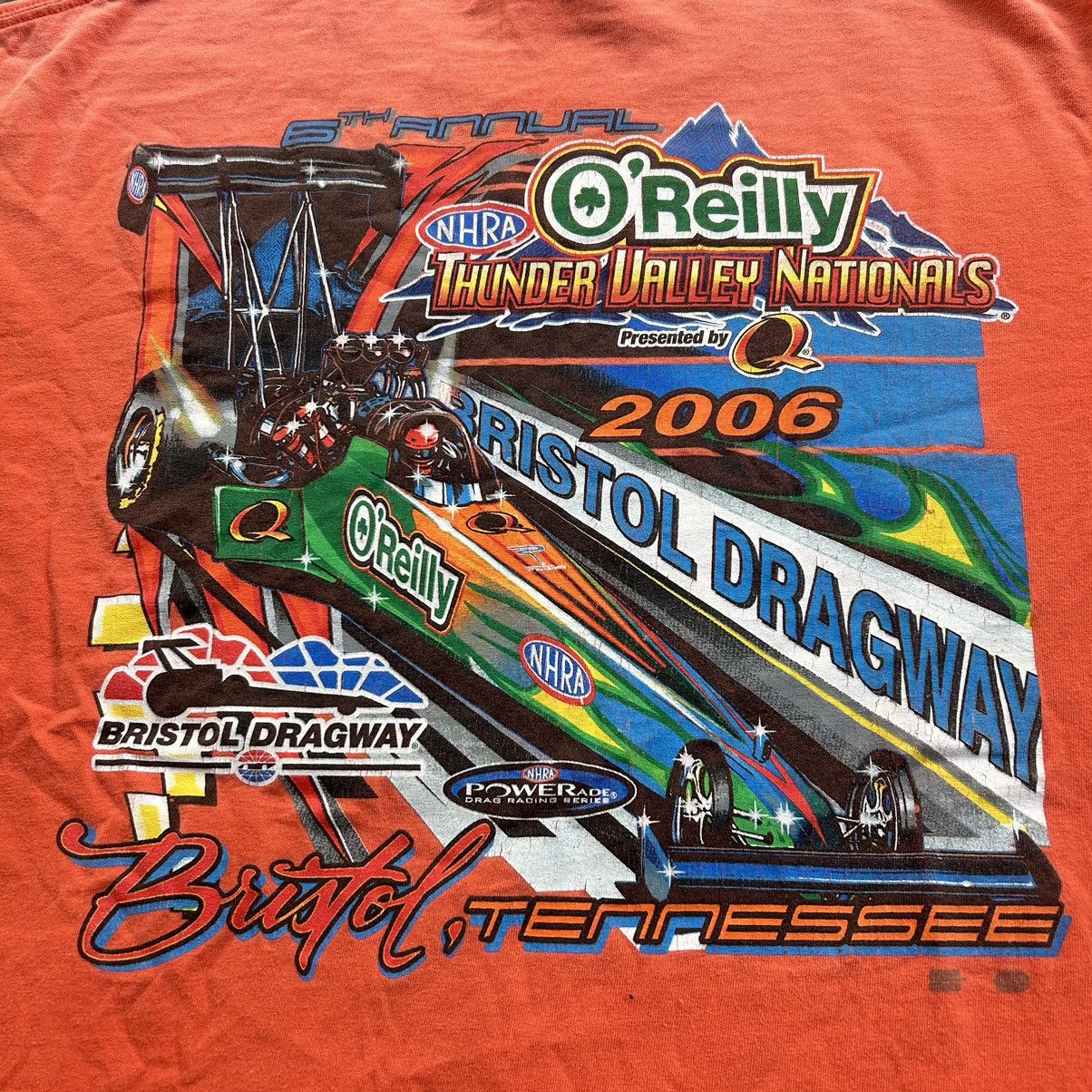 NASCAR × Vintage Vintage Sun Faded Orange NHRA Drag Racing Graphic T Shirt Size US XL / EU 56 / 4 - 5 Thumbnail