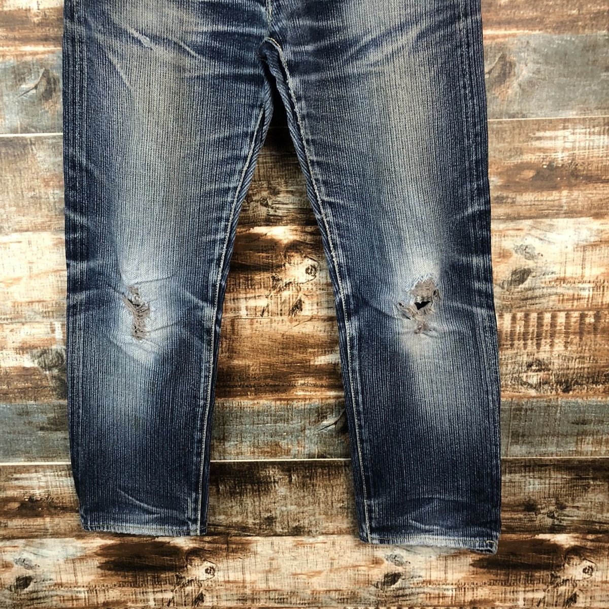 Japanese Brand DL Graph Zero Blue Distressed selvedge Denim Pants #A2073 Size US 33 - 6 Thumbnail