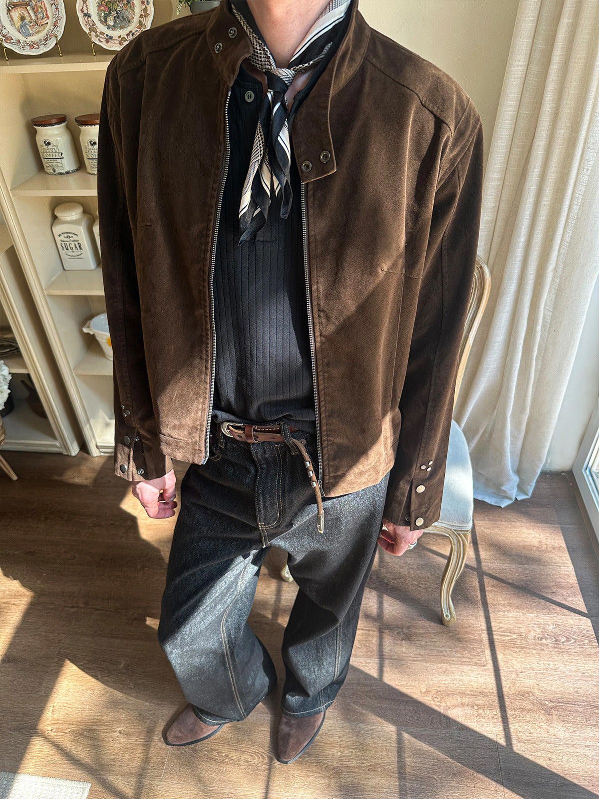 Other Brown Suede Bomber Jacket, Casual Men's Outerwear Size US M / EU 48-50 / 2 - 1 Thumbnail