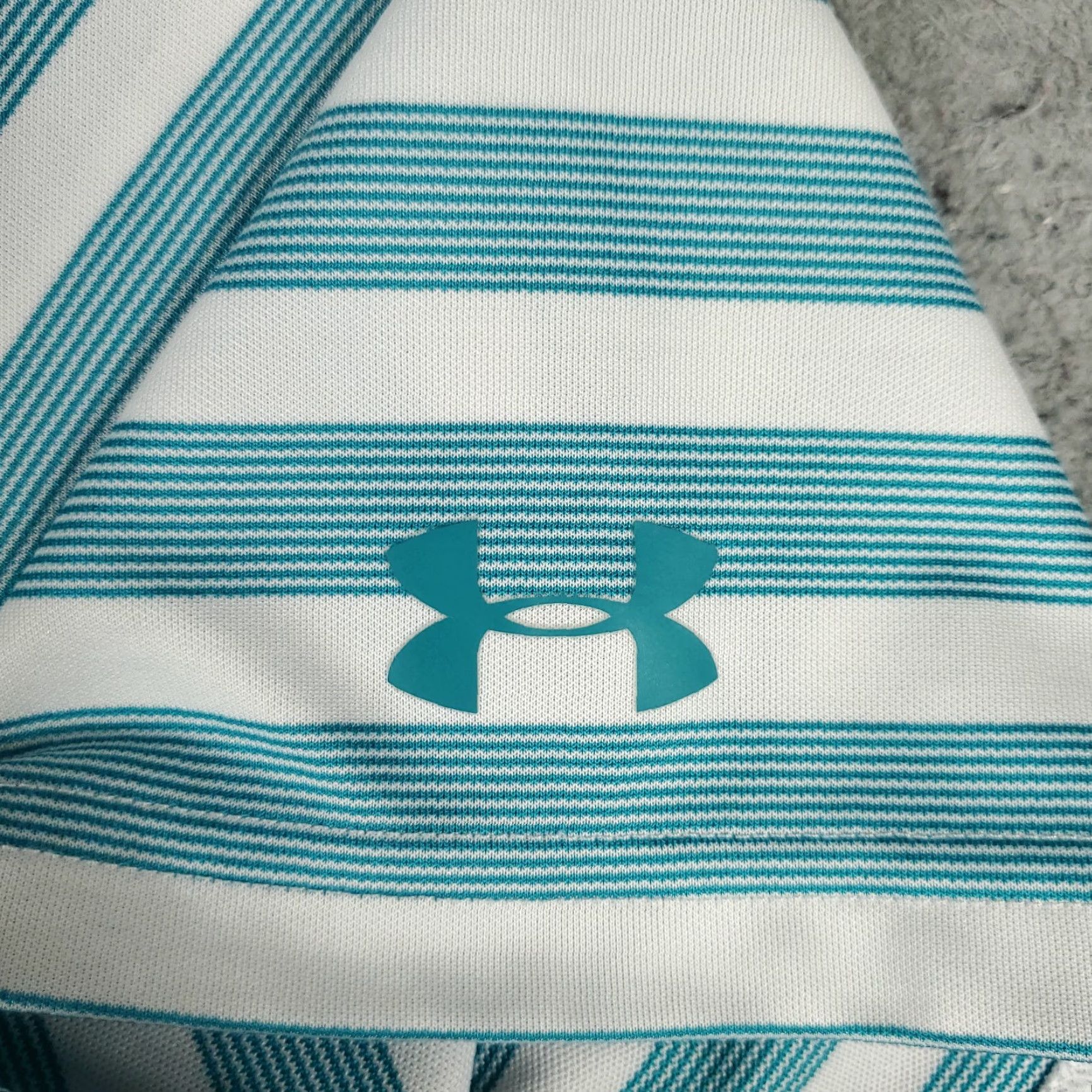 Under Armour Under Armour Polo Shirt Mens M Blue White Striped Short Sleeve Polo Shirt Mens Blue Striped 100% Polyester Regular Casual Sports Logo Front Mens Size US M / EU 48-50 / 2 - 3 Thumbnail