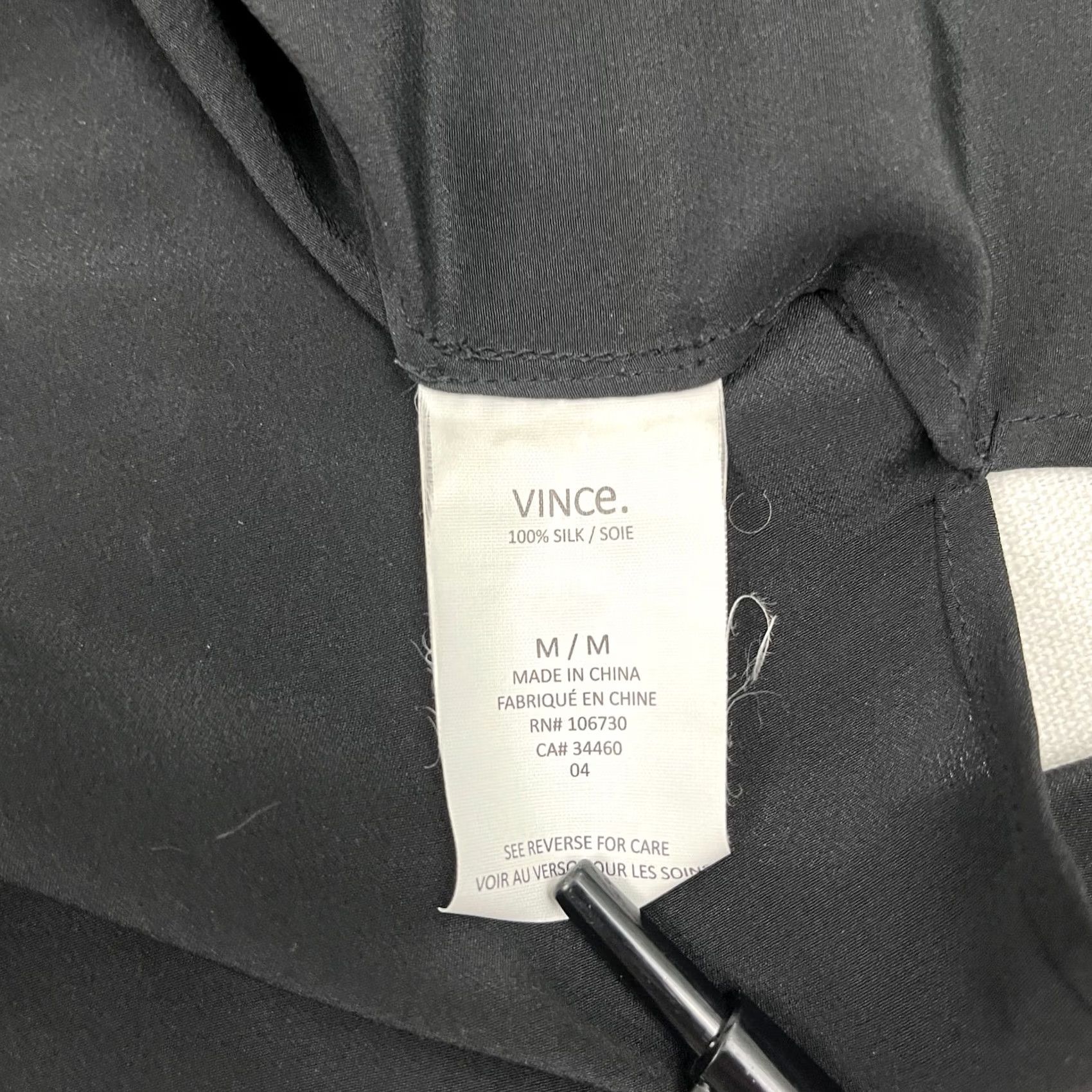 Vince Vince Blouse Womens Medium 100% Silk Black Frayed Hem Casual Office Career Work Shirt Adult Regular Black 3/4 Sleeve Womens Size M / US 6-8 / IT 42-44 - 3 Thumbnail