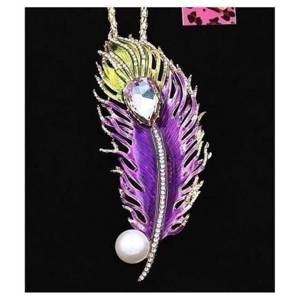 Betsey Johnson Betsey Johnson Enamel Crystal Peacock Feather necklace Size ONE SIZE - 3 Thumbnail