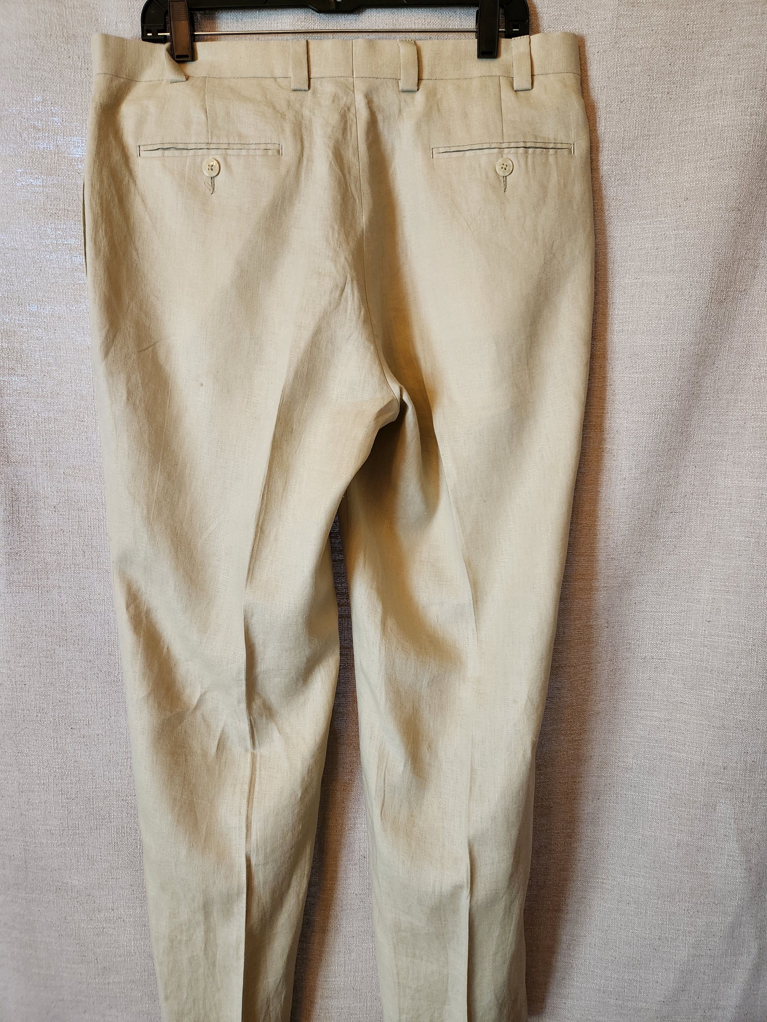 Calvin Klein Vintage 90's Men's 100% Linen Tan Flat Front Pants Size US 35 - 2 Thumbnail