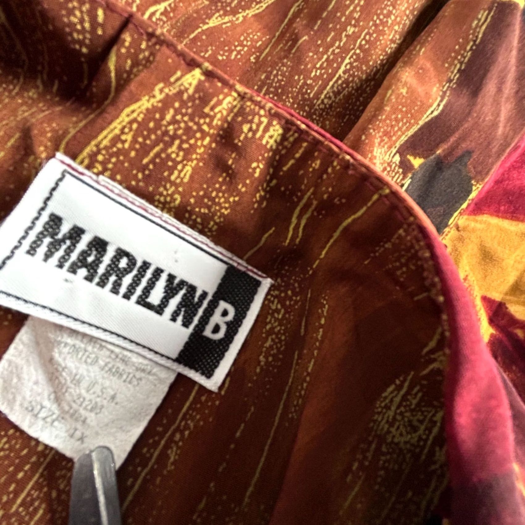 Vintage Marilyn B Womens Lightweight Jacket 1X Abstract Print Button-Front Red Brown Size XL / US 12-14 / IT 48-50 - 3 Thumbnail