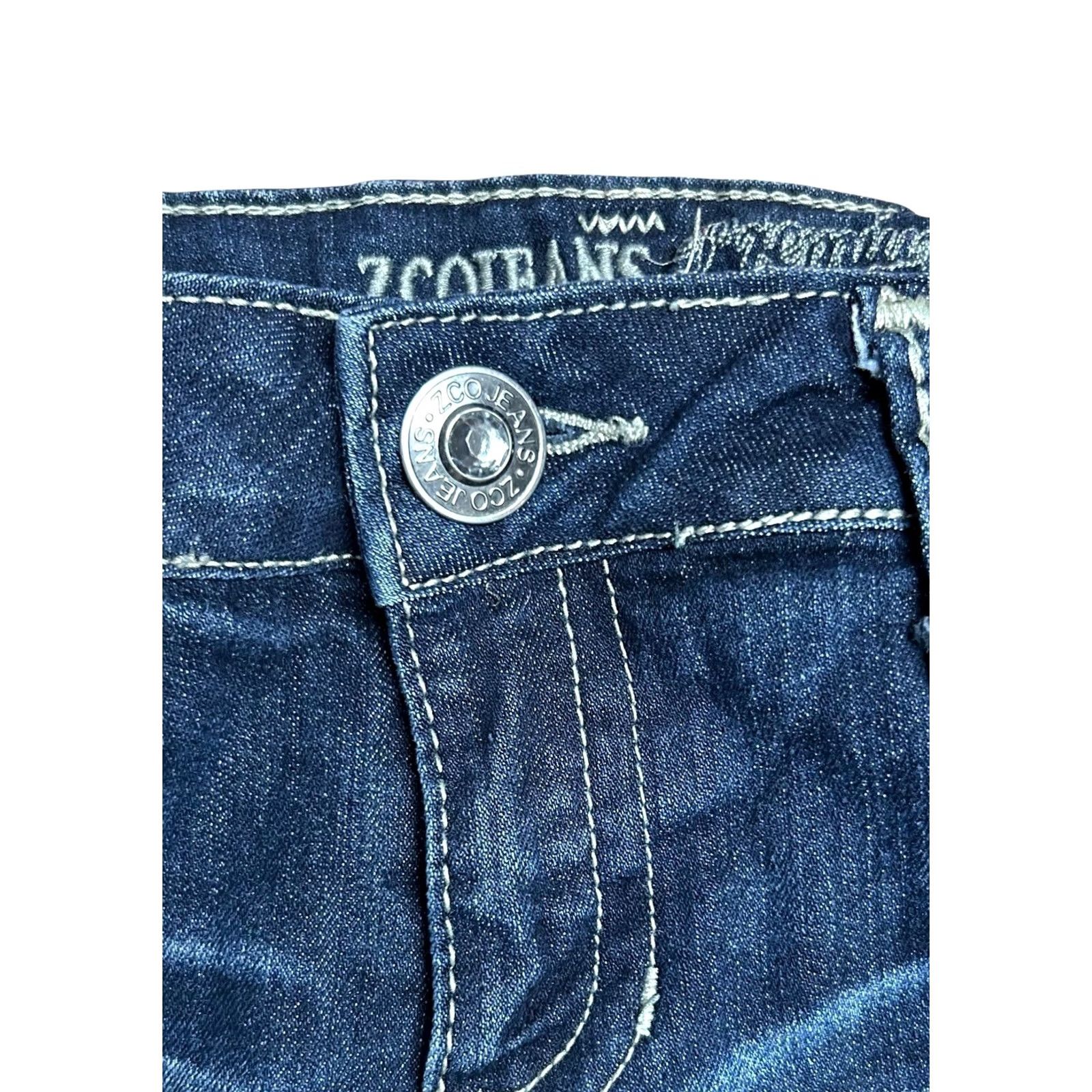 Denime ZCO Jeans Ladies Blue Distressed Embroidered Embellished Denim Jeans Size 11 Women’s Regular Bootcut 5-Pocket Cotton Blend Spandex Size 32" / US 10 / IT 46 - 7 Thumbnail