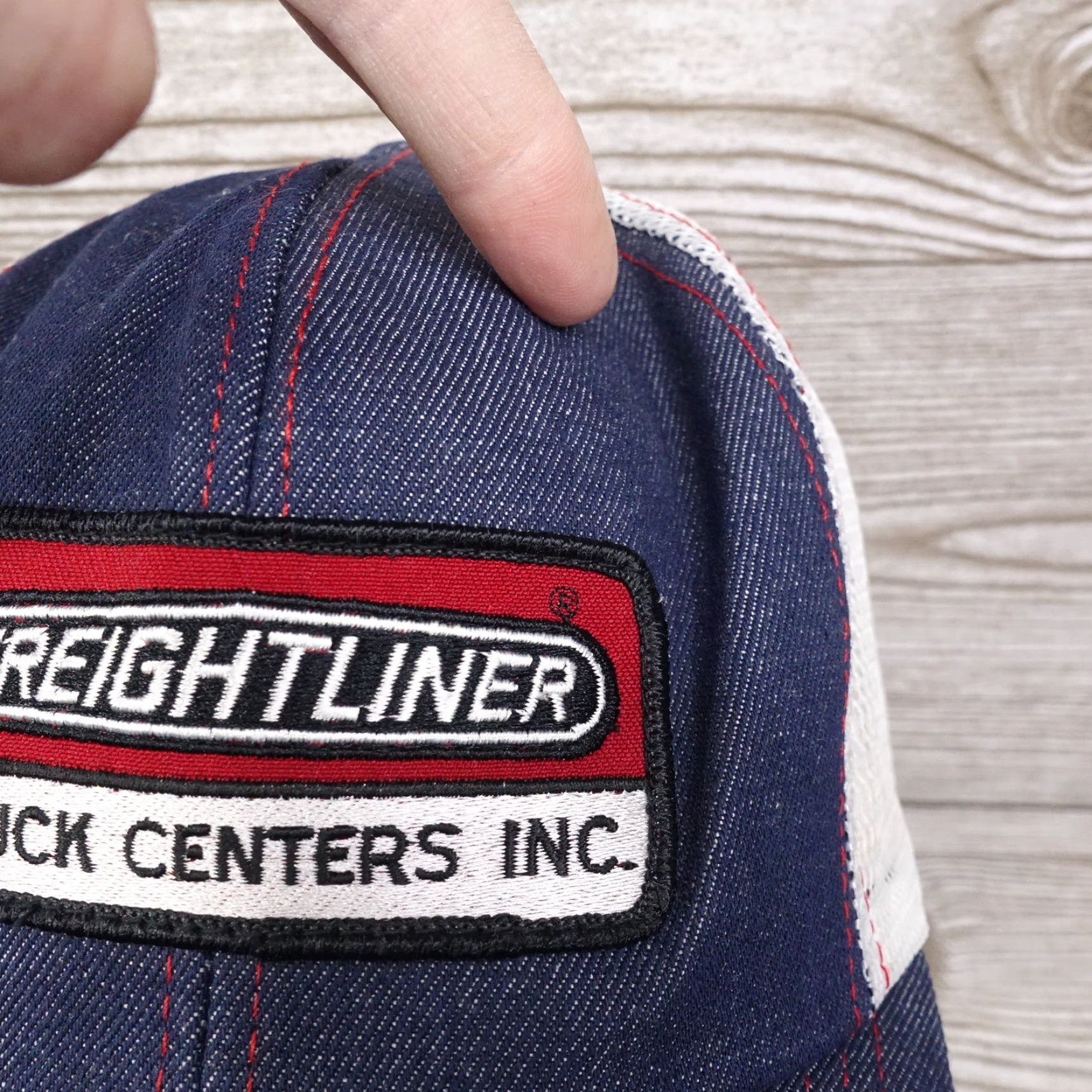 Denime VINTAGE FREIGHTLINER TRUCK CENTERS DENIM BLUE JEAN USA MADE TRUCKER HAT CAP Size US 35 - 3 Thumbnail