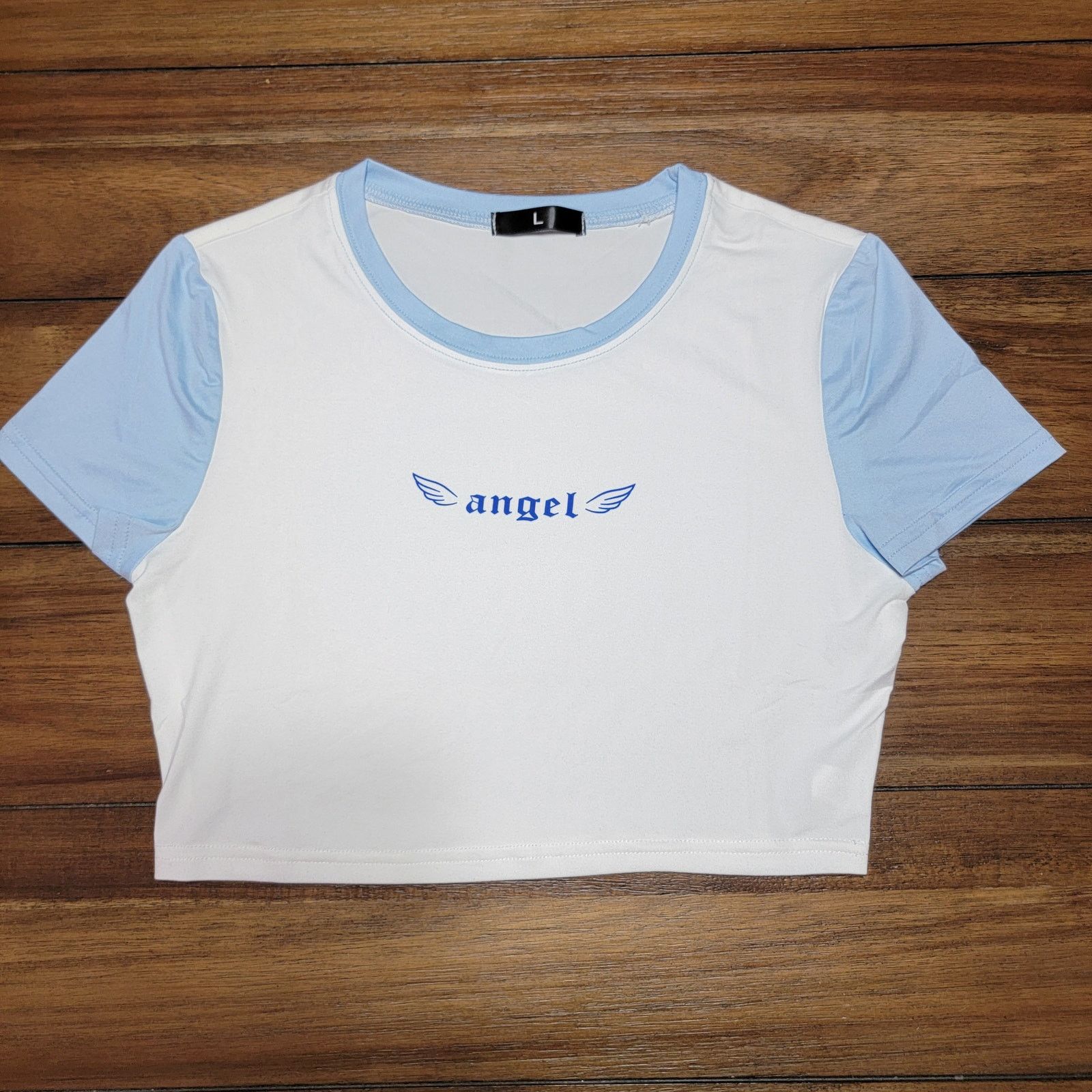 Other White & Blue Crop Tee "Angel" - Size Ladies XS(Junior Large) Size XS / US 0-2 / IT 36-38 - 1 Thumbnail