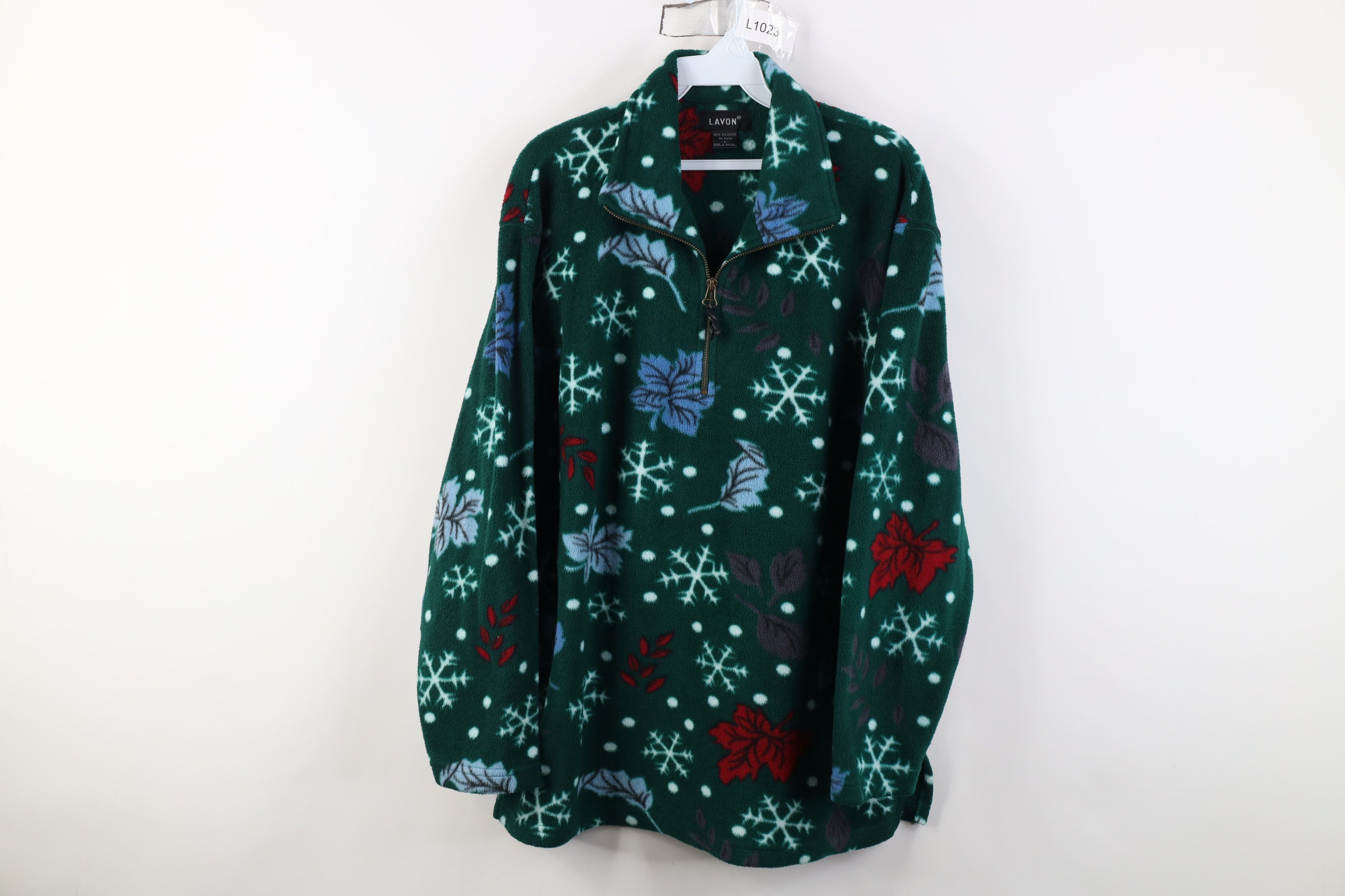 Vintage Vintage 90s Streetwear Leaf All Over Print Fleece Sweater Size L / US 10 / IT 46 - 1 Thumbnail