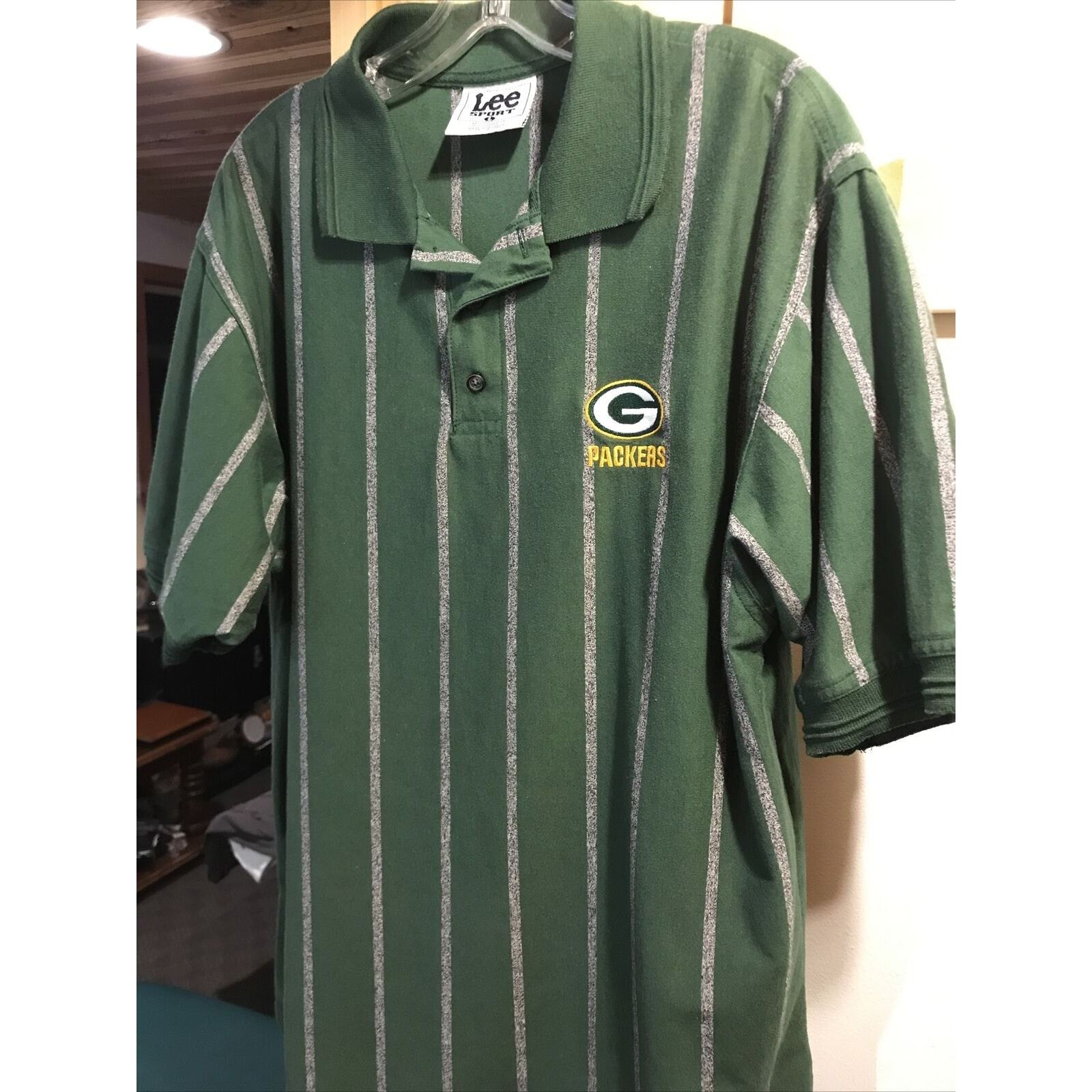 Lee Lee Sport Vintage Men’s L Green Bay Striped Cotton Poly Polo Size US L / EU 52-54 / 3 - 5 Thumbnail