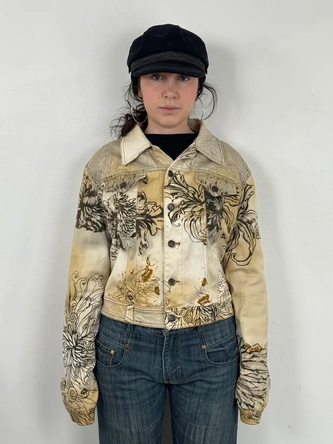 Just Cavalli 2000s Cavalli Beige Floral Buttoned Jacket Size XS / US 0-2 / IT 36-38 - 2 Thumbnail