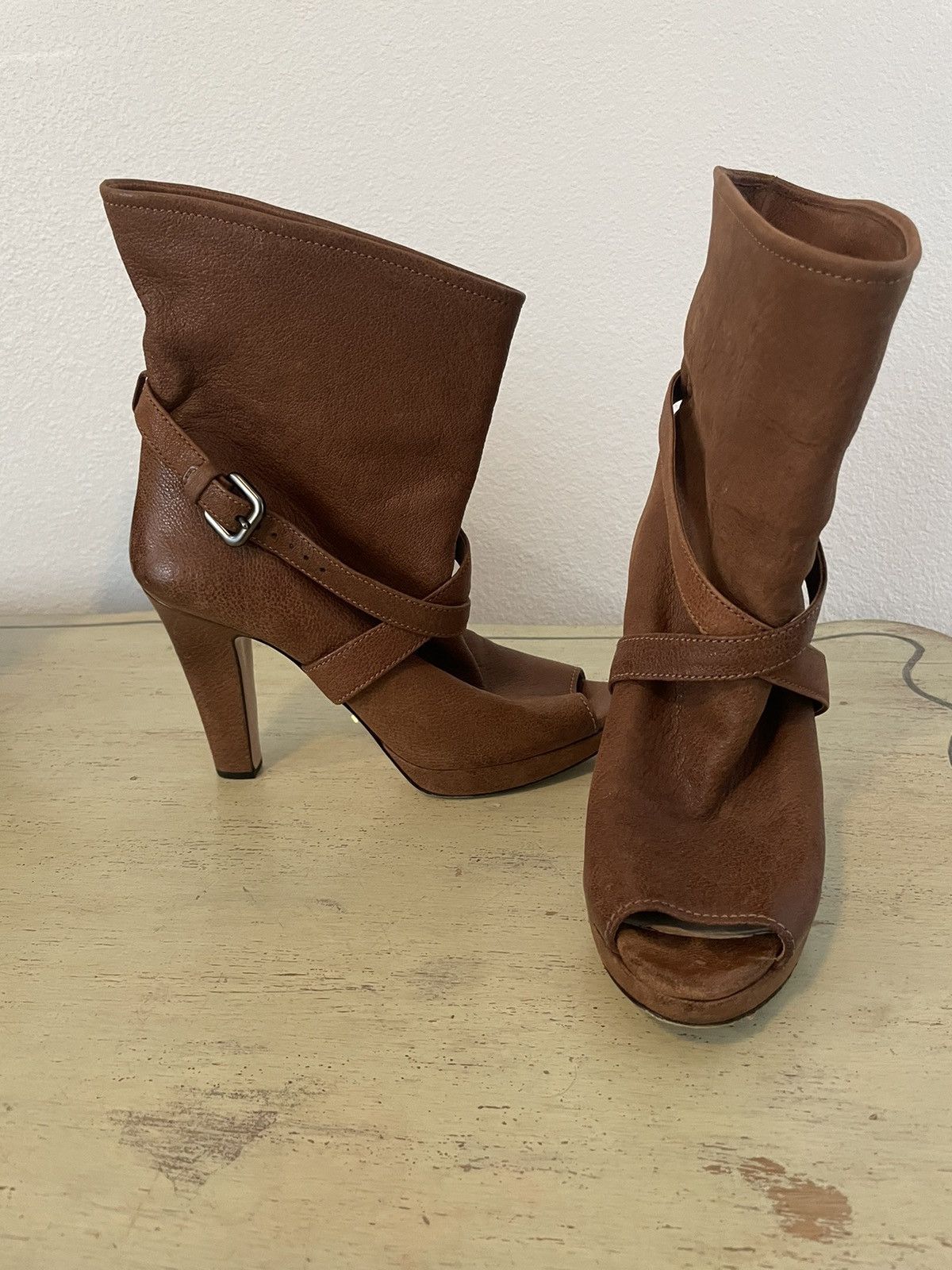 Prada Platform Peep Toe Ankle Boot with Strap Size US 8 / IT 38 - 1 Thumbnail