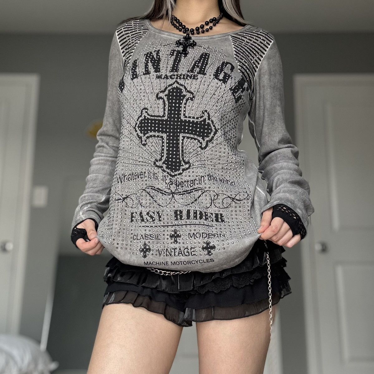 Other Vintage Western Grunge Striped Rhinestone Longsleeve Top Size M / US 6-8 / IT 42-44 - 12 Thumbnail