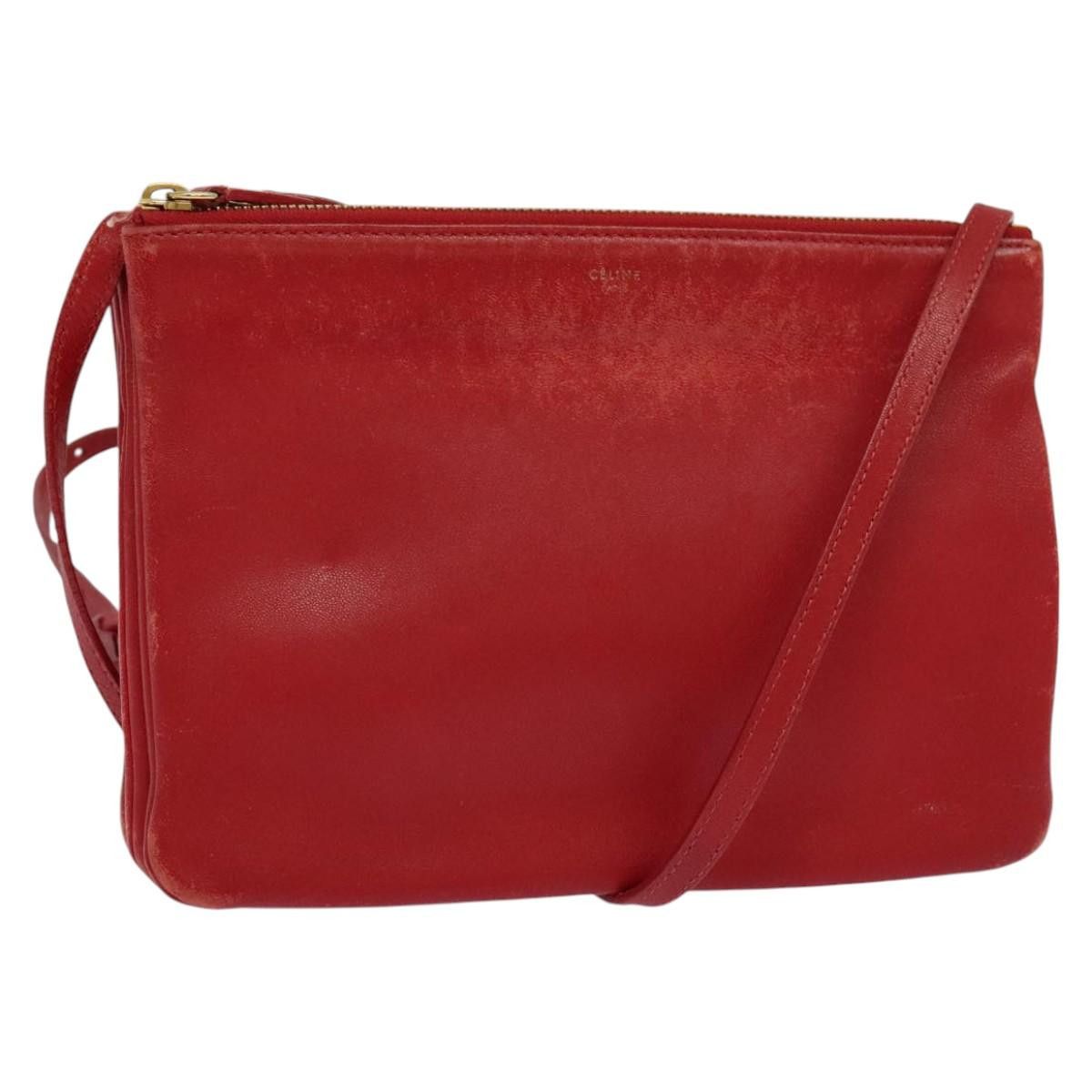 Celine CELINE Trio Small Shoulder Bag Leather Red Gold Size ONE SIZE - 1 Thumbnail