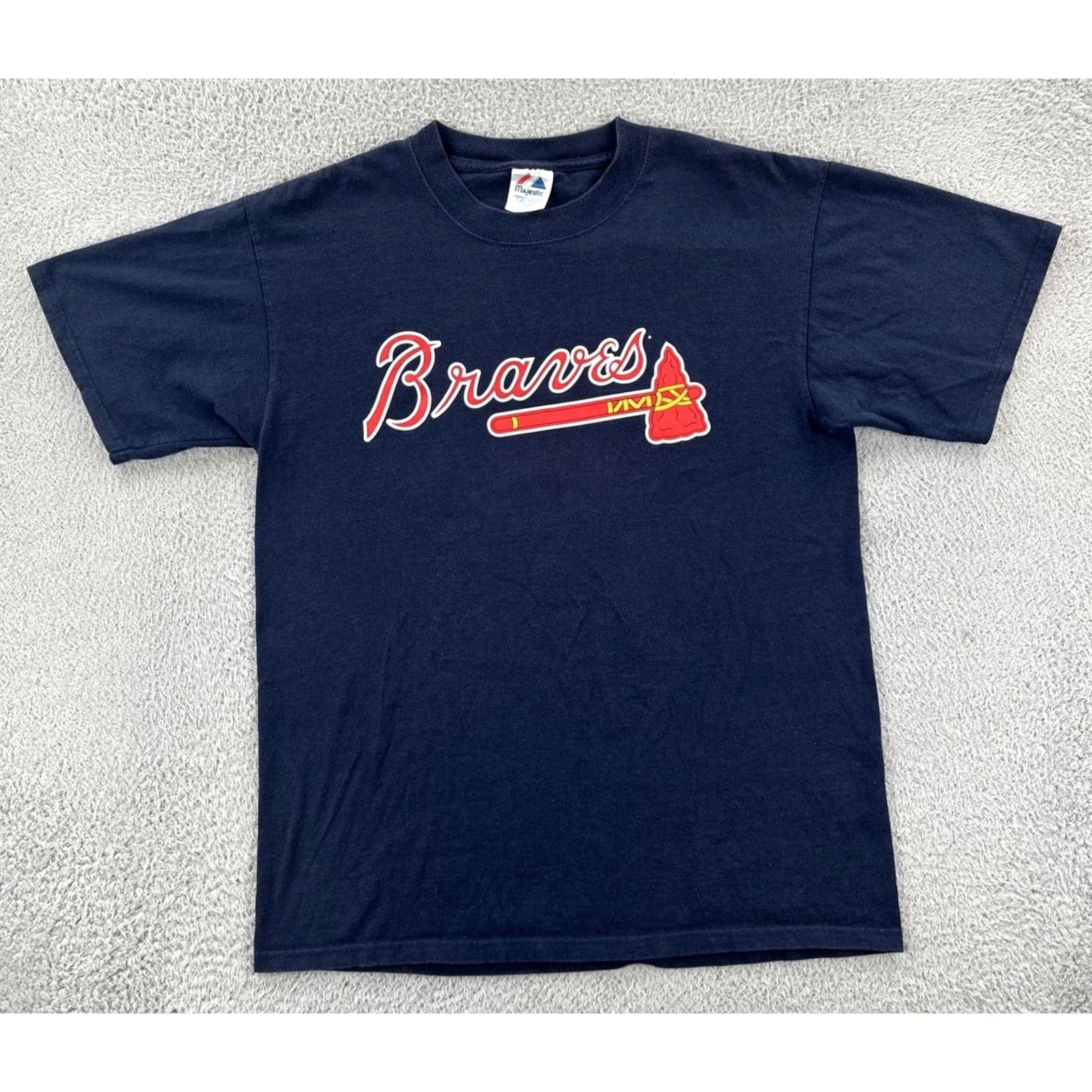 MLB VINTAGE Majestic Mens Large Blue T Shirt Atlanta Braves 25 A. Jones MLB Baseball Shirt Mens 90s Sports USA Size US L / EU 52-54 / 3 - 2 Thumbnail