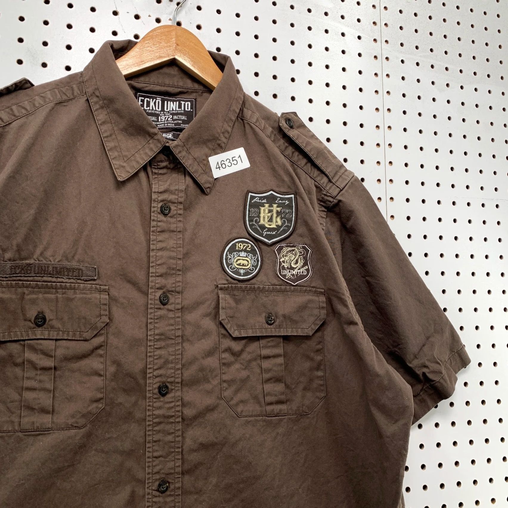 Ecko Unltd. VINTAGE Ecko Unltd. Button-Up Shirt Mens L Brown Cotton Short Sleeve Collared - Button-Down Casual 90s Y2K Patches Size US L / EU 52-54 / 3 - 5 Thumbnail