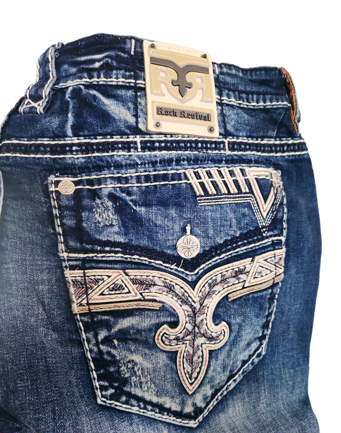 image of Rock Revival Naethen Straight Jean Stretch Dark Wash $220 42 in Blue, Men's