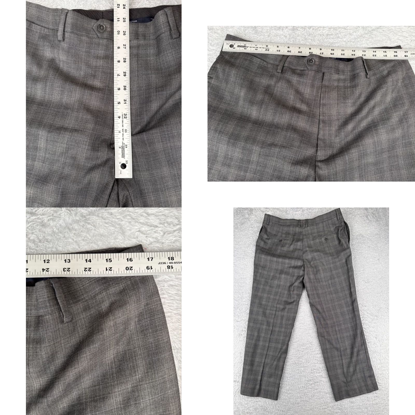 Ralph Lauren Tommy Hilfiger Pants Men 34 Gray Plaid Pleated Polyester Zip Fly 34x27 Regular Straight Dress Pants Mens Size US 34 / EU 50 - 8 Thumbnail