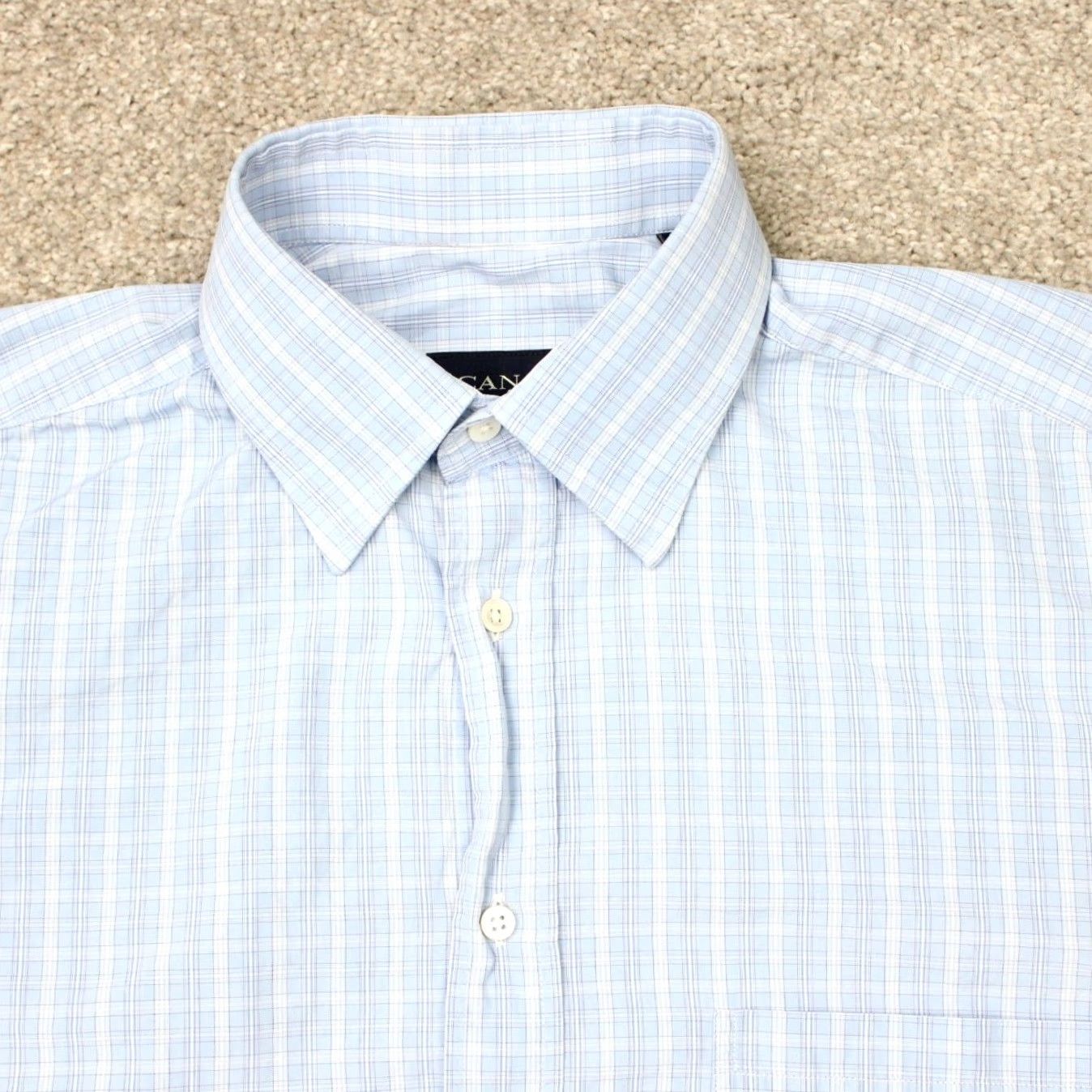 Canali Canali Dress Shirt Mens 15 1/2 39 Blue Check 100% Cotton Long Sleeve Button Up Shirt Mens Regular Blue Check Version Size 42R - 4 Thumbnail