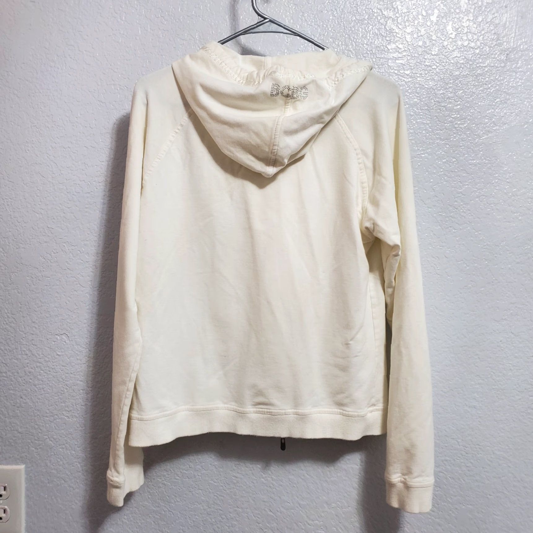 Bcbgmaxazria BCBGMAXAZRIA Sweatshirt Women L Ivory Embellished Full Zip Hooded Pockets Y2K 90s Size L / US 10 / IT 46 - 2 Thumbnail