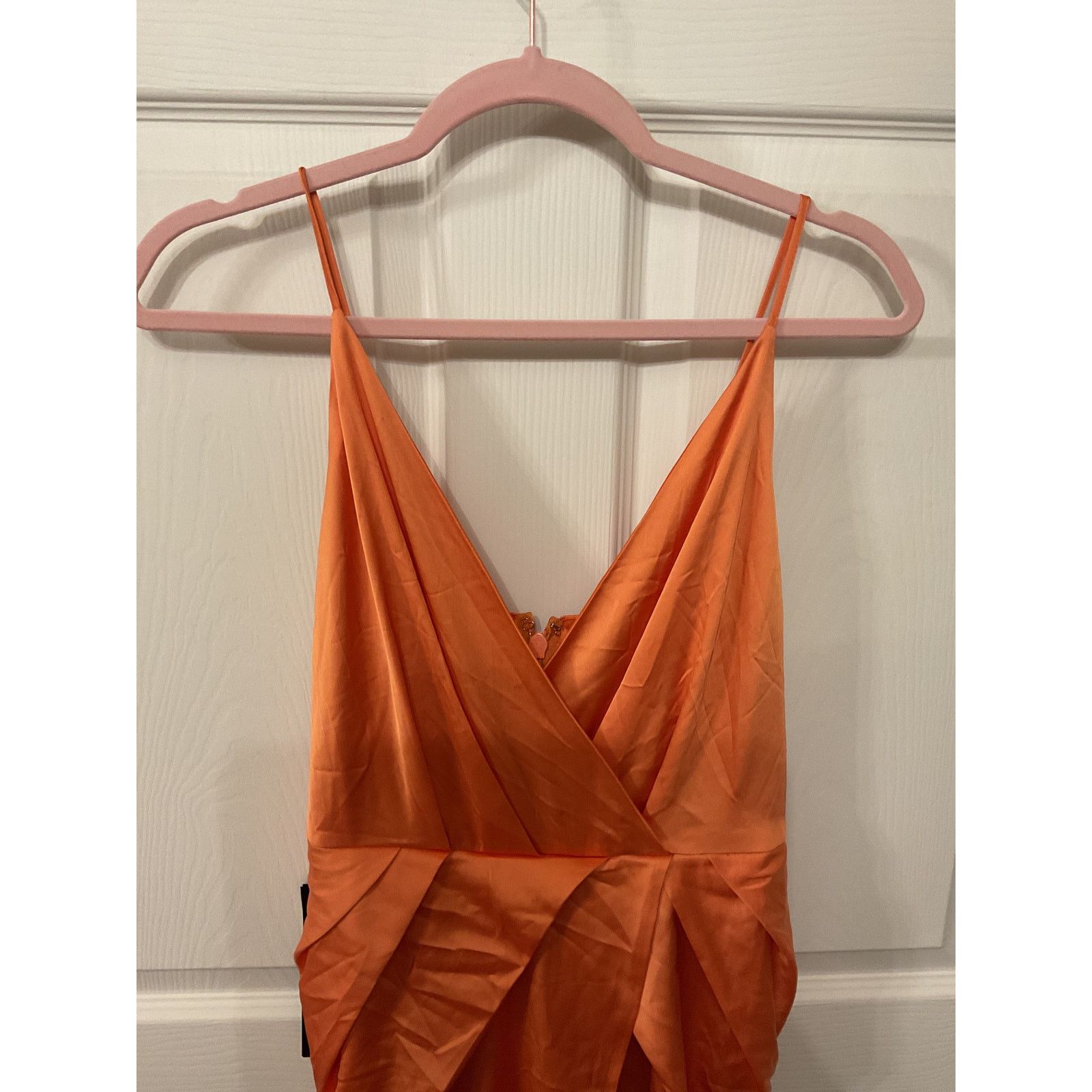 Bebe Bebe Surplice Satin Faux Wrap Mini Dress in Amberglow, S Size S / US 4 / IT 40 - 4 Thumbnail