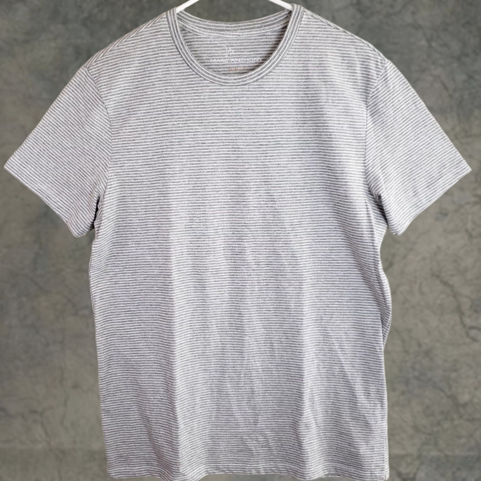 Marcs Marc Anthony Slim Fit Luxury Crew Neck Short Sleeve T-Shirt M Gray White Striped Mens Shirt Size US M / EU 48-50 / 2 - 1 Thumbnail