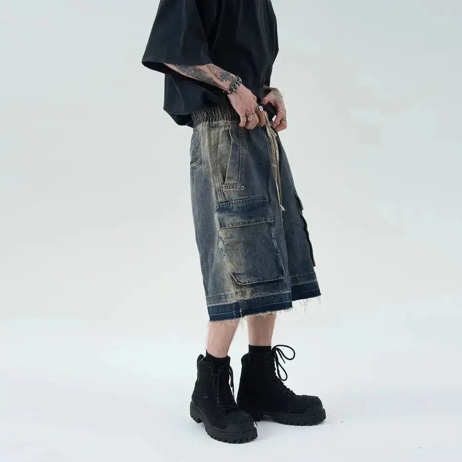 Japanese Brand Retro fringed multi pocket denim shorts Size US 32 / EU 48 - 2 Thumbnail