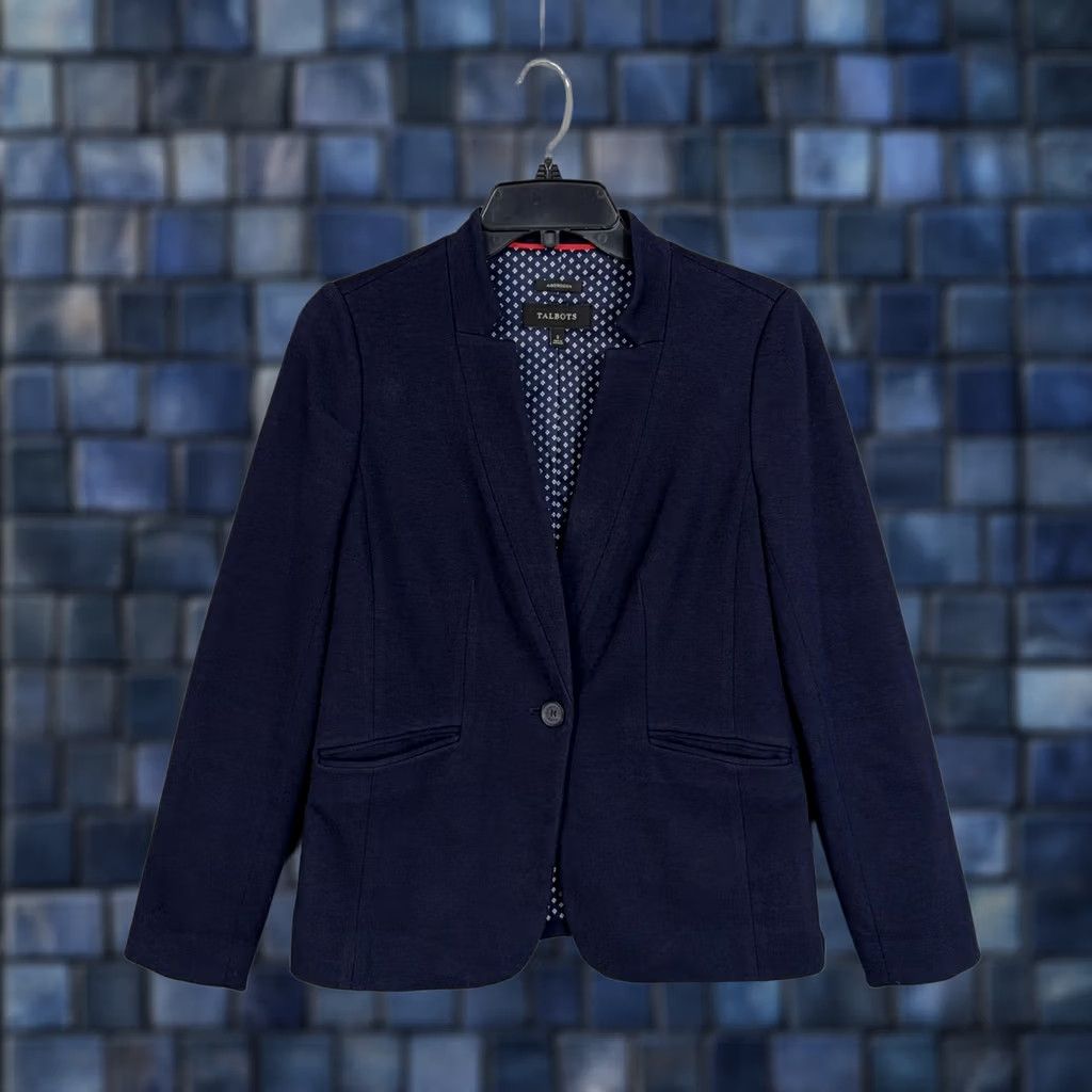 Talbots Talbots Blazer Navy Aberdeen One Button Knit Lined Career Jacket Womens 2 Blue Stretch Dressy Workwear Mens? Size XS / US 0-2 / IT 36-38 - 1 Thumbnail