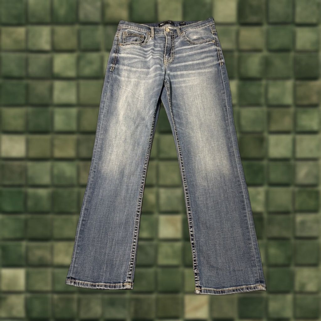 BKE Tyler Jeans Mens 31x30 Blue Straight Stretch Distressed Whiskered Denim Jeans