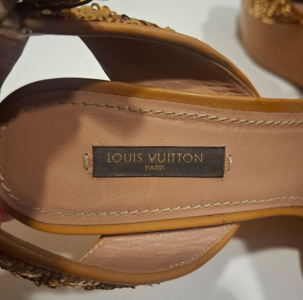 Louis Vuitton Louis Vuitton Gold Sequins Platform Wedge Ankle Wrap Sandals Size US 6 / IT 36 - 7 Thumbnail