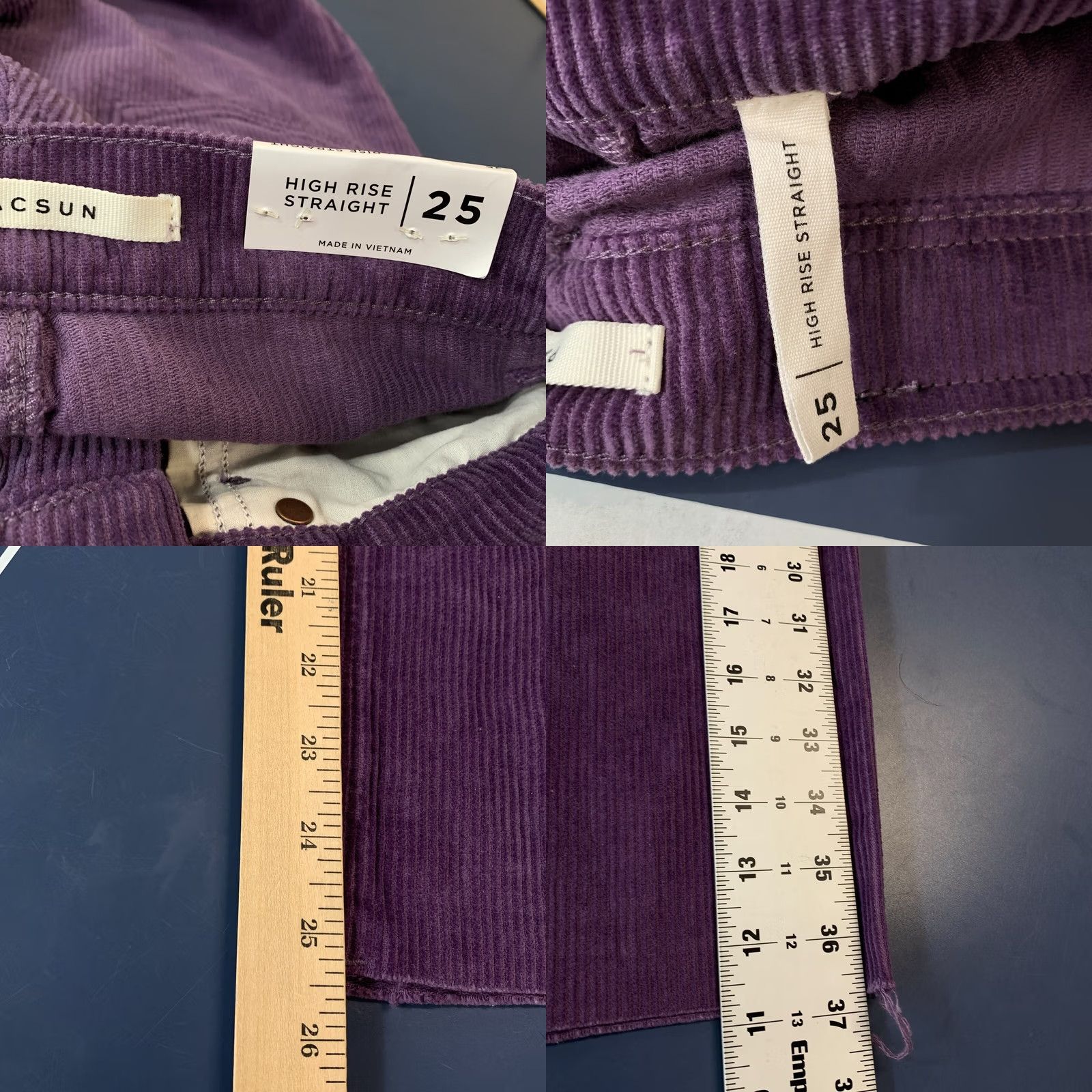 Pacsun Pacsun Corduroy Pants Womens 25x25.5 Purple High Rise Straight NWT Shoes Size 25? Size 42" / US 20 - 10 Thumbnail