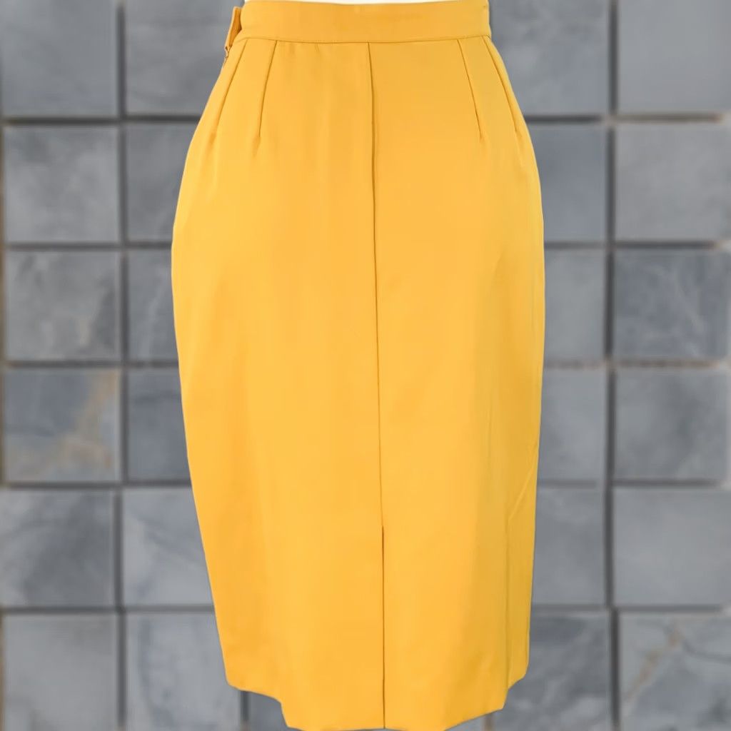 Yves Saint Laurent YVES SAINT LAURENT Skirt Pencil Adult 6 Mustard Yellow Wool Twill Midi Italy Womens Size 28" / US 6 / IT 42 - 1 Thumbnail