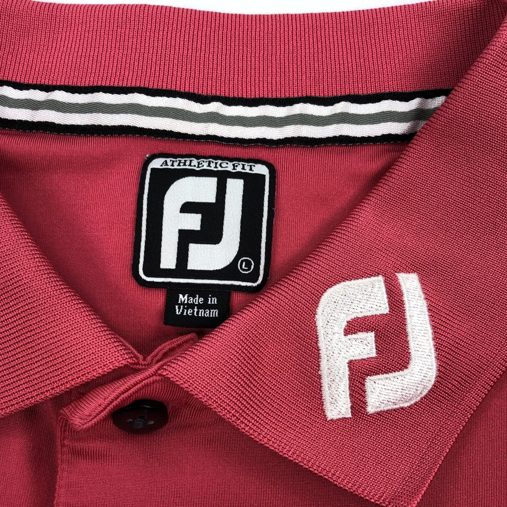 Footjoy FootJoy Mens Polo Shirt Golf Striped Pink Athletic Fit Short Sleeve Chest 45-46 L Regular Size Large Tour Collar Size US L / EU 52-54 / 3 - 4 Thumbnail